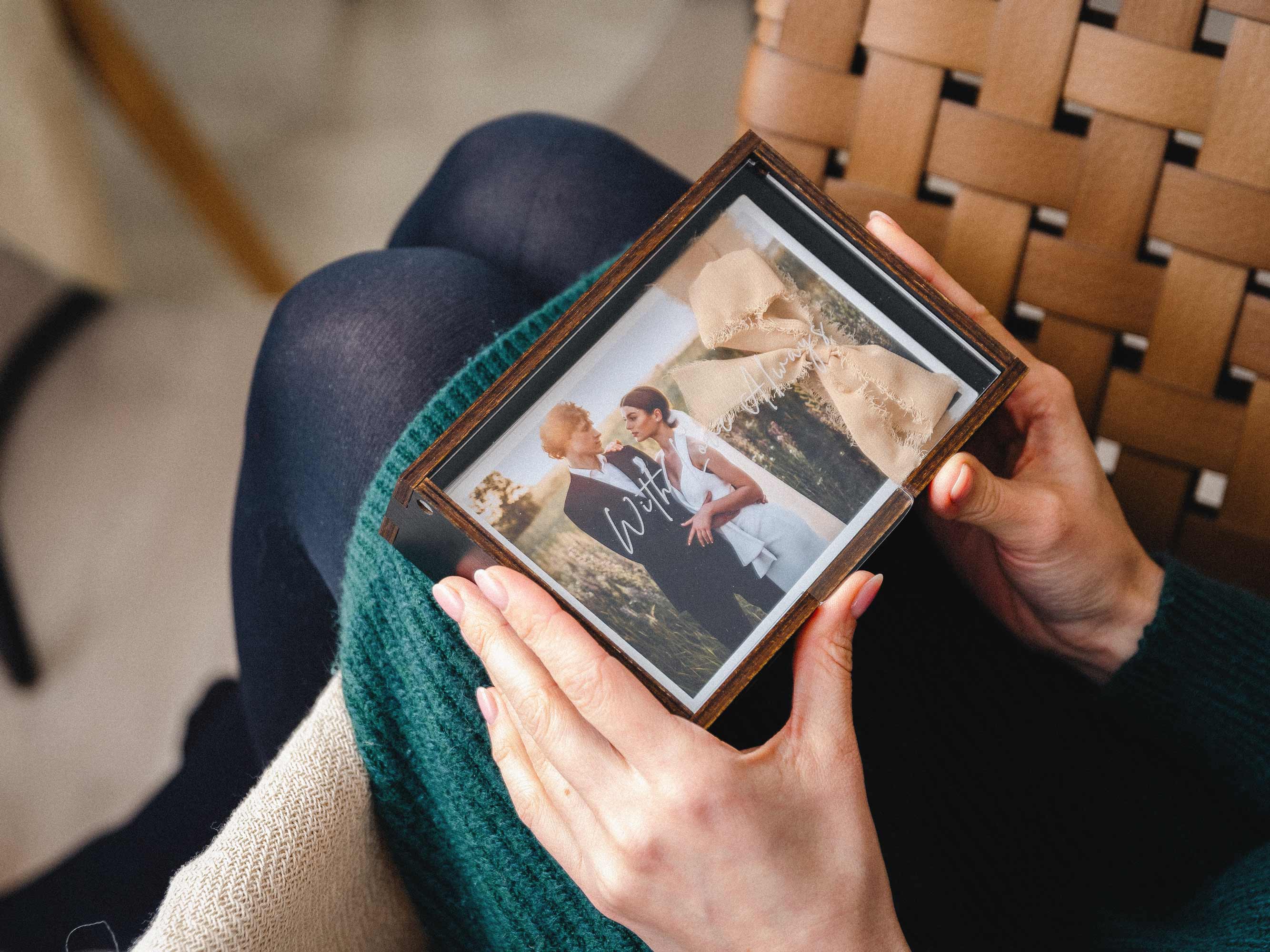 Black Wooden Photo Box with Personalized Acrylic Lid for Prints