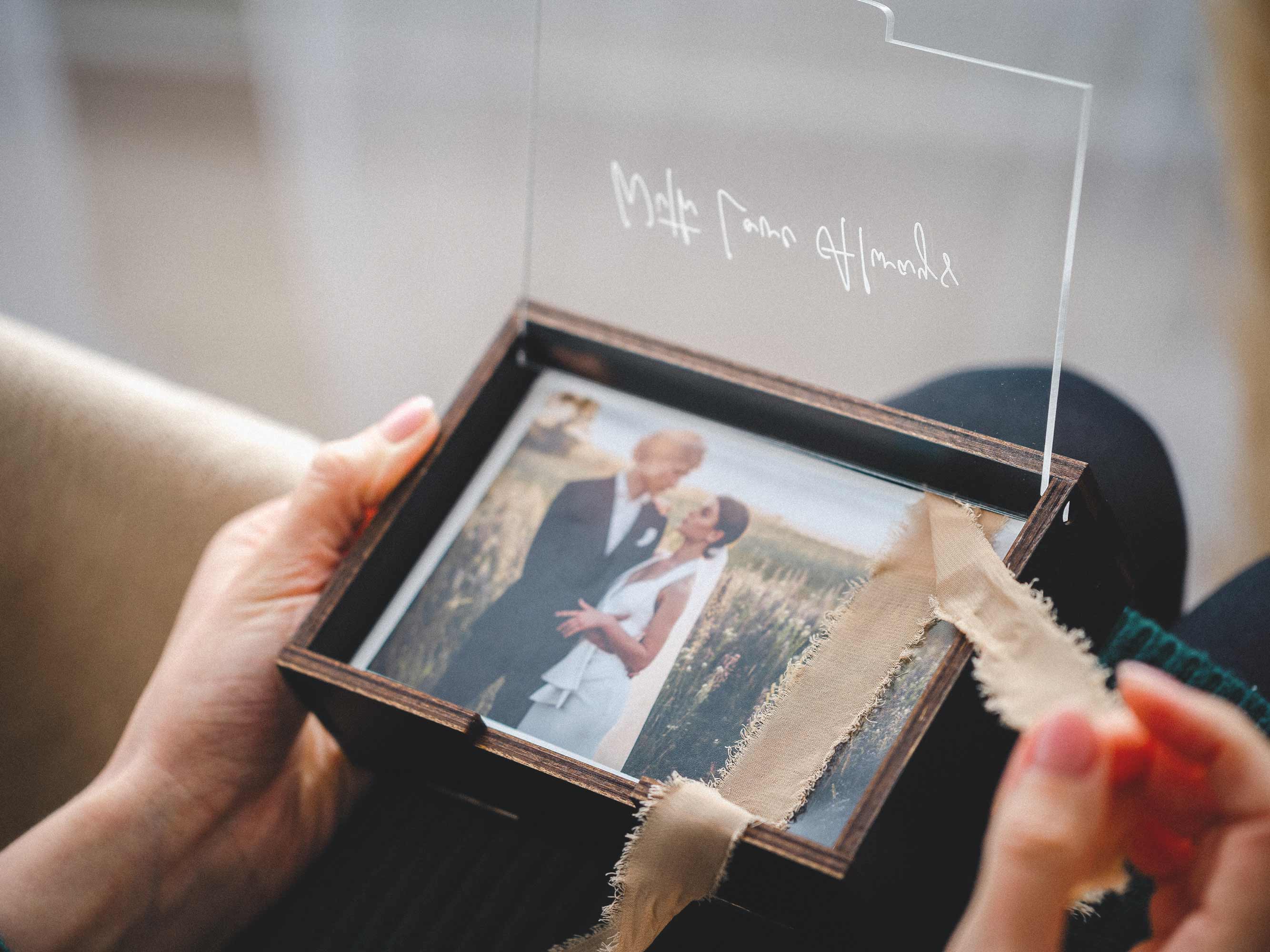 Black Wooden Photo Box with Personalized Acrylic Lid for Prints