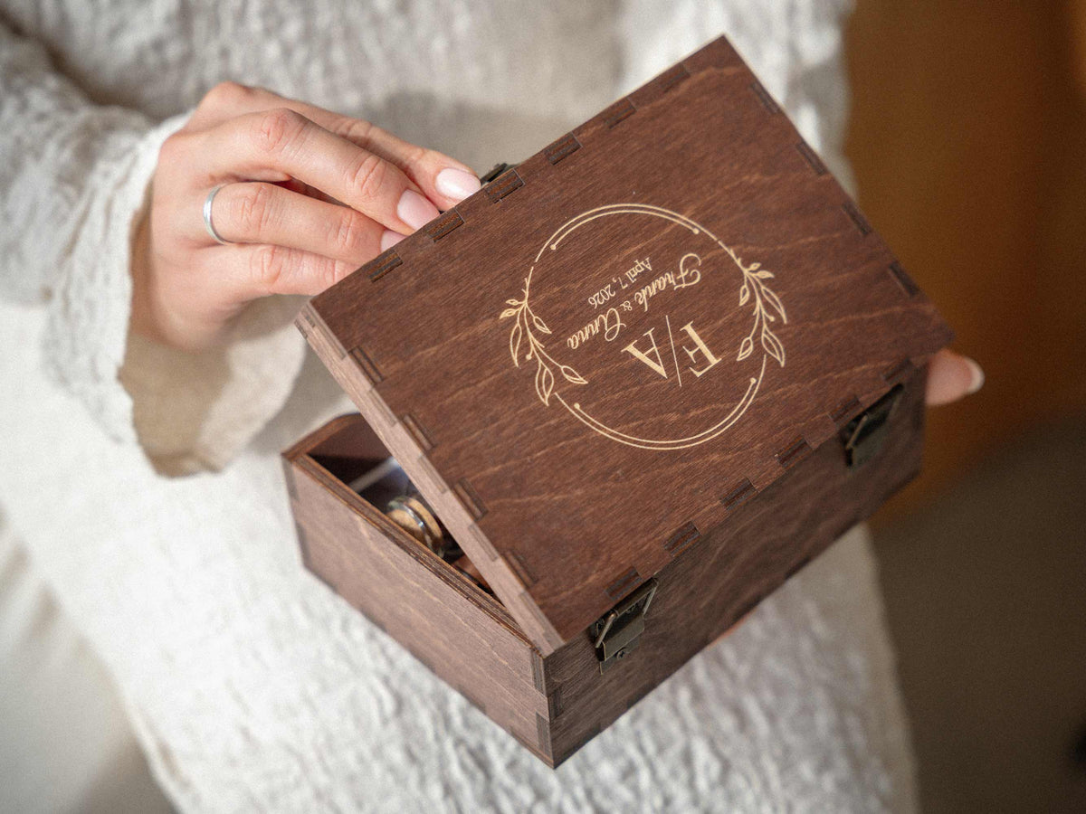 Small wedding memory box with engraved monogram design