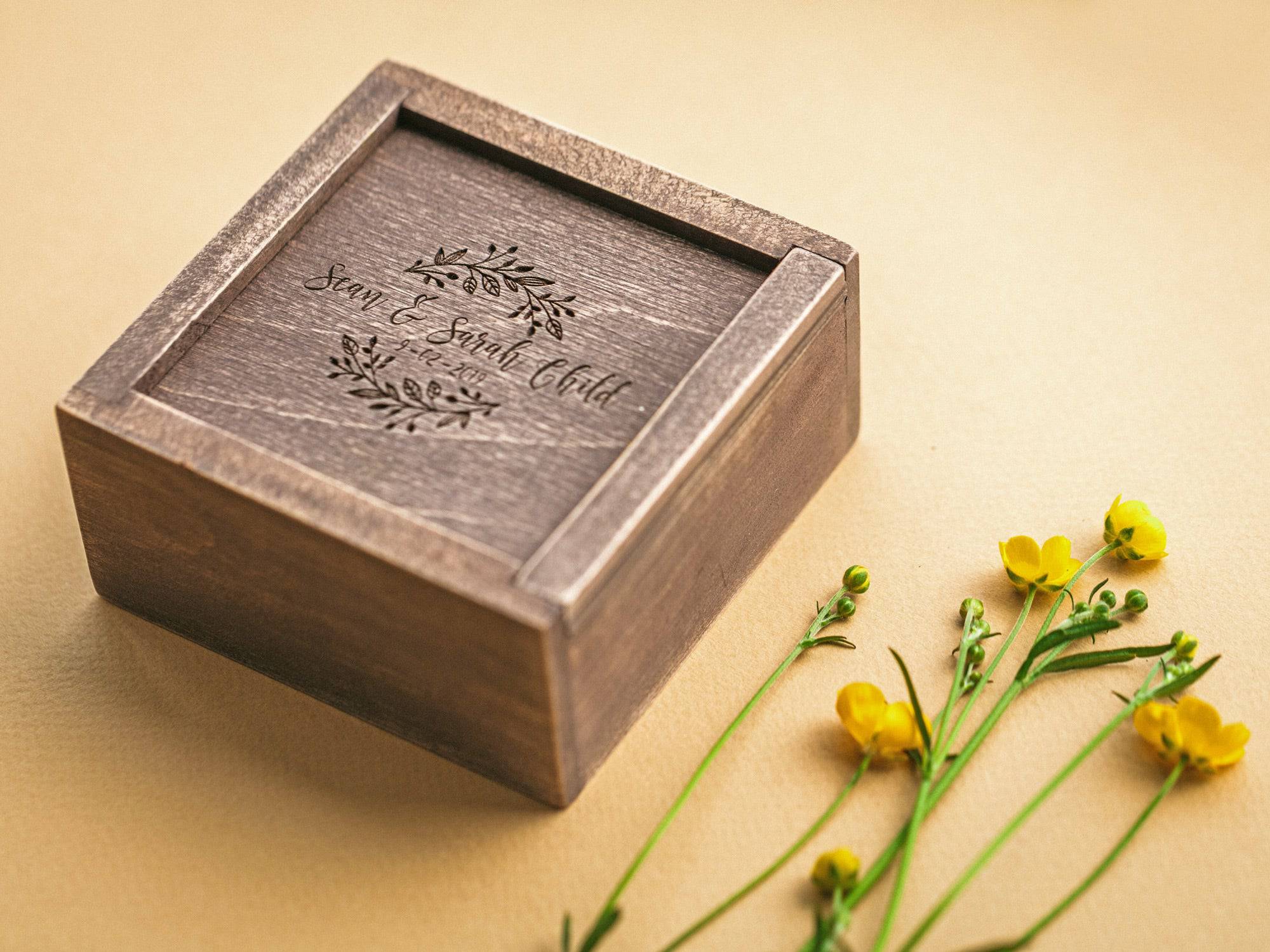 Vintage Wooden Box with Decorative Moss and USB Drive (option)