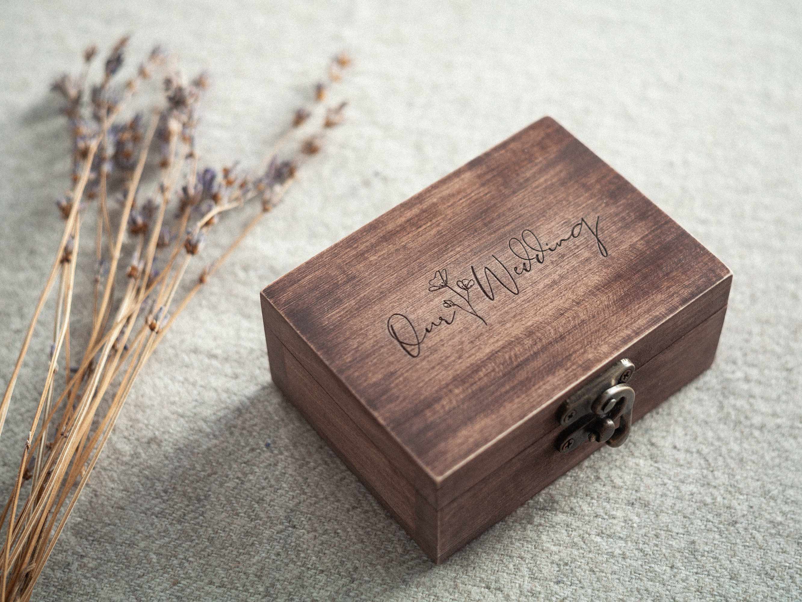 Closed Walnut Vintage USB box with dried flowers