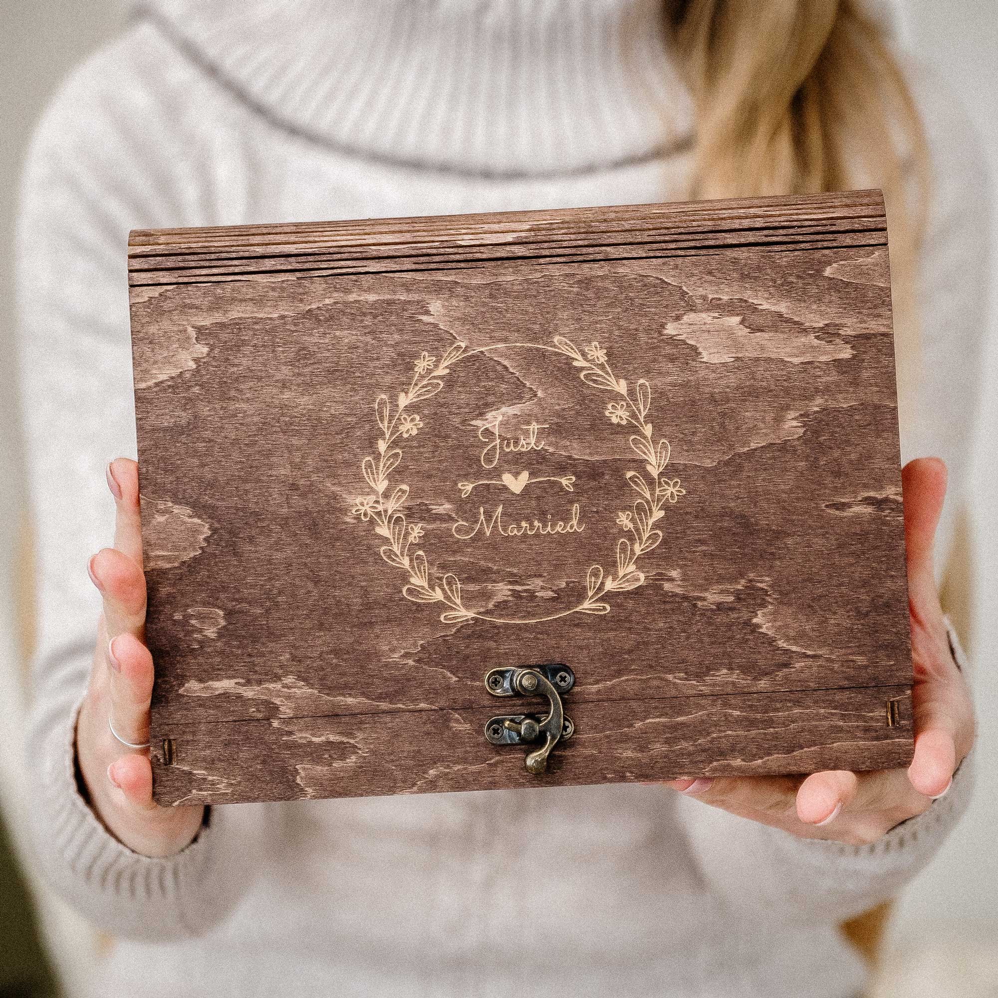 Walnut Wooden Photo Box with USB Slot – Personalized Wedding Gift - NZHANDICRAFT