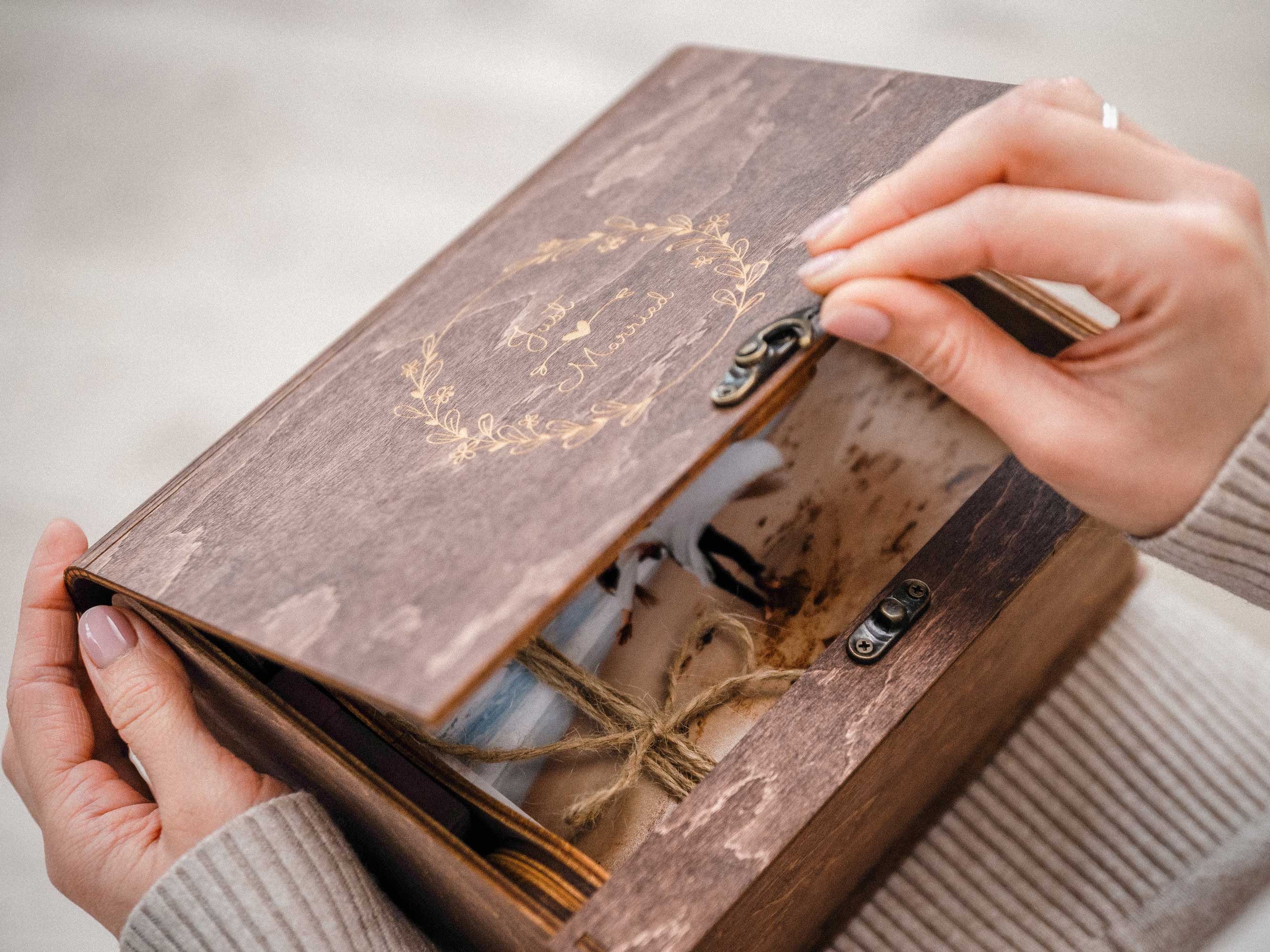 Walnut Wooden Photo Box with USB Slot – Personalized Wedding Gift - NZHANDICRAFT