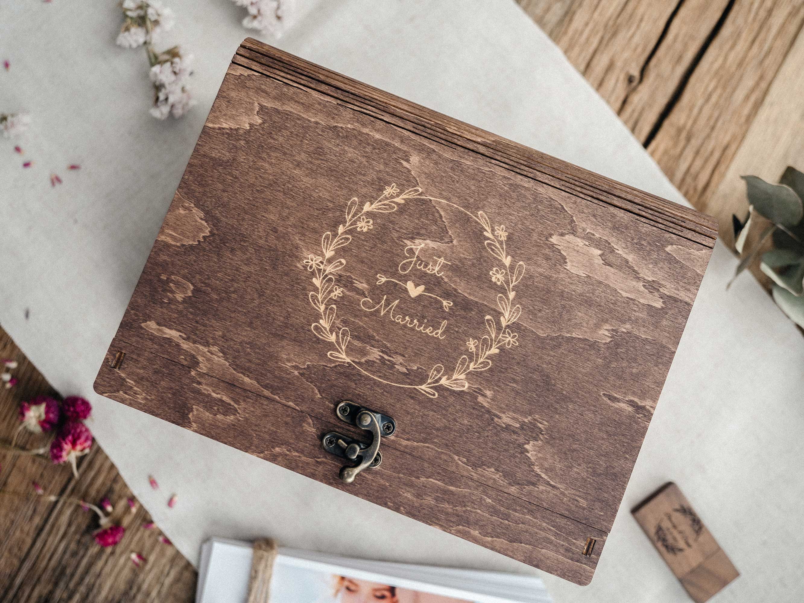 Walnut Wooden Photo Box with USB Slot – Personalized Wedding Gift - NZHANDICRAFT