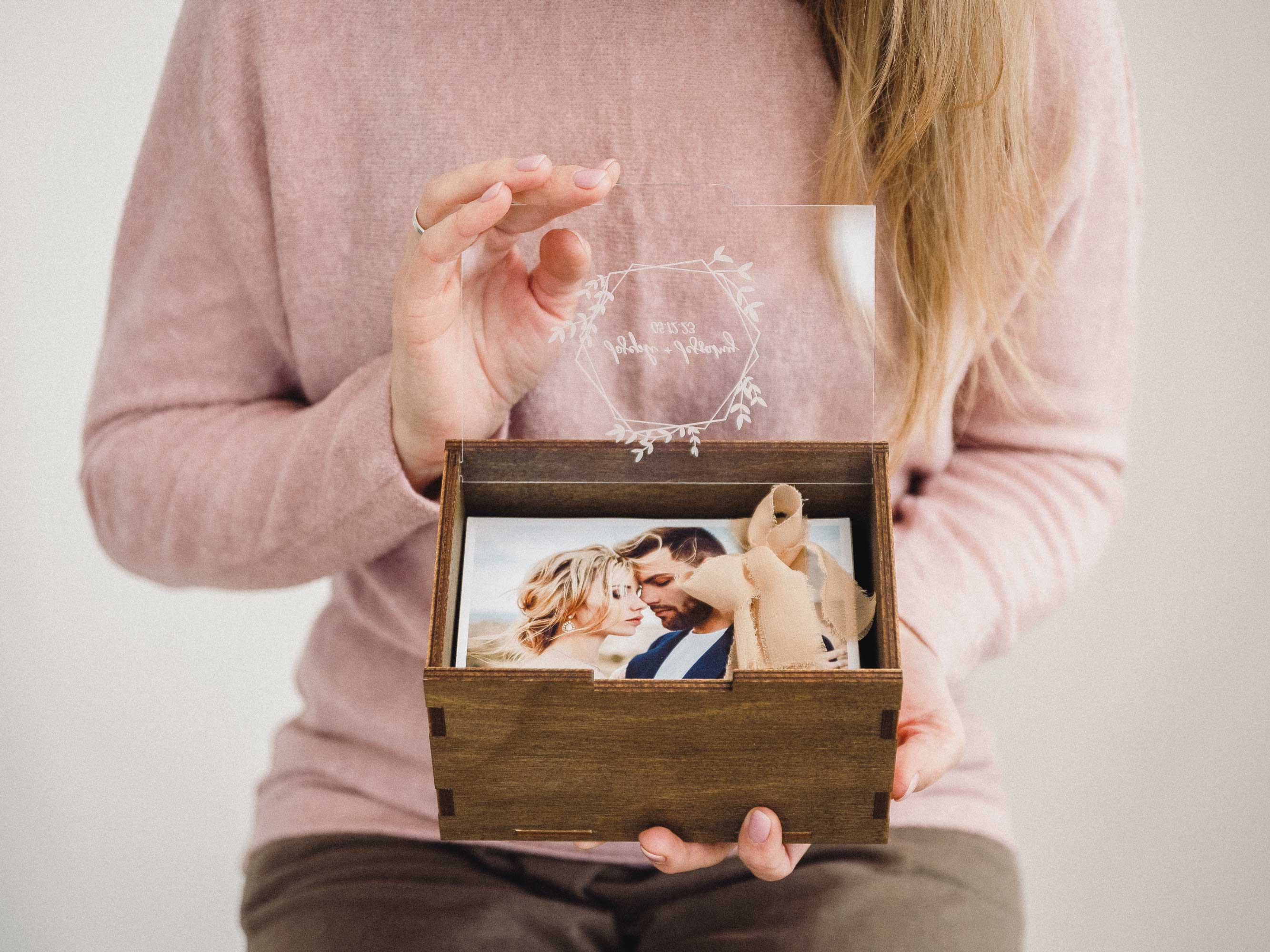 Wedding Photo Box with Acrylic Lid & USB 3.0 Flash Drive - Personalized Photography Gift (holds 250 photos) - NZHANDICRAFT