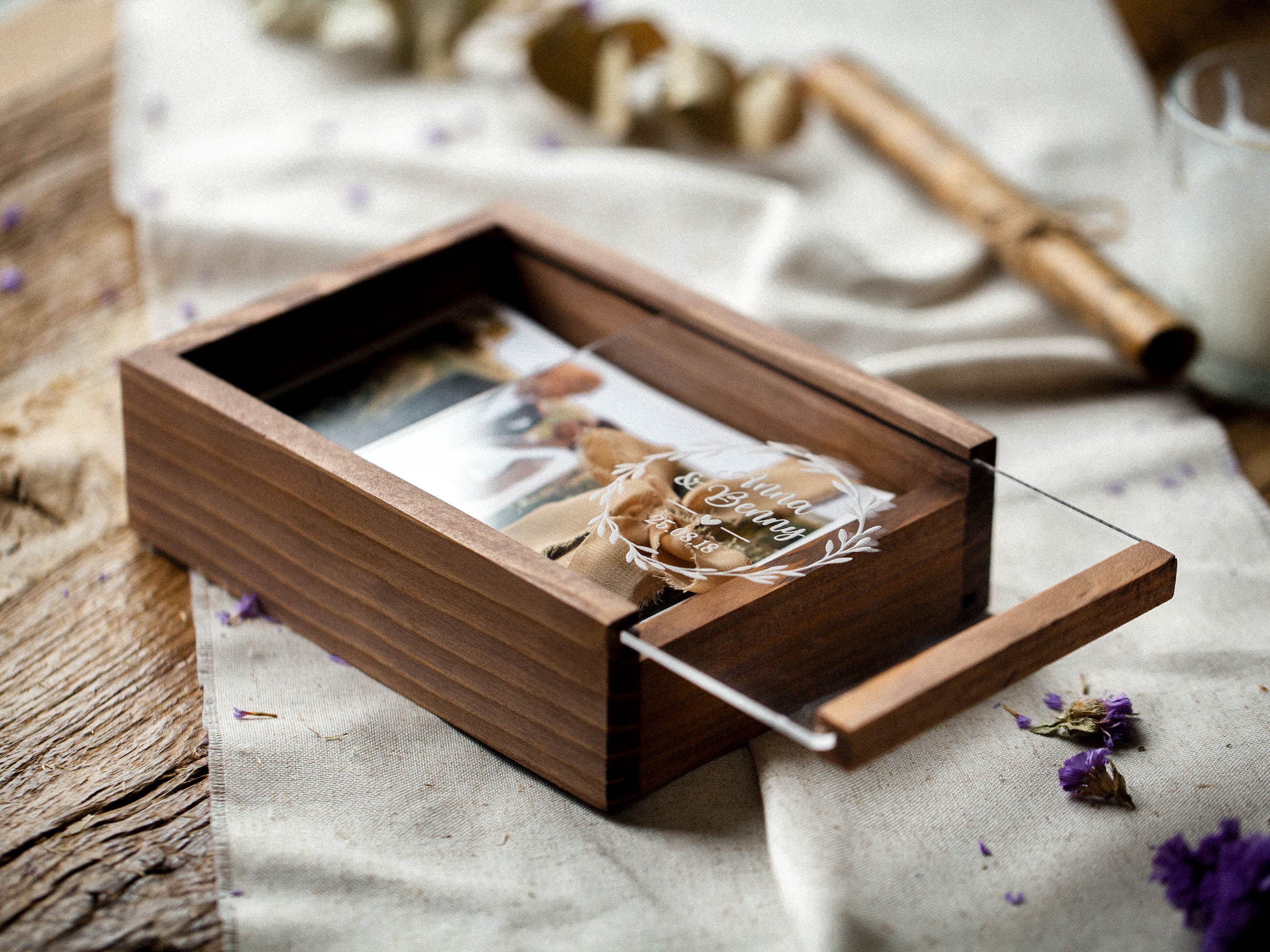 Wooden Photo Box with Acrylic Lid – Engraved Memory Box for 100 Photos - NZHANDICRAFT