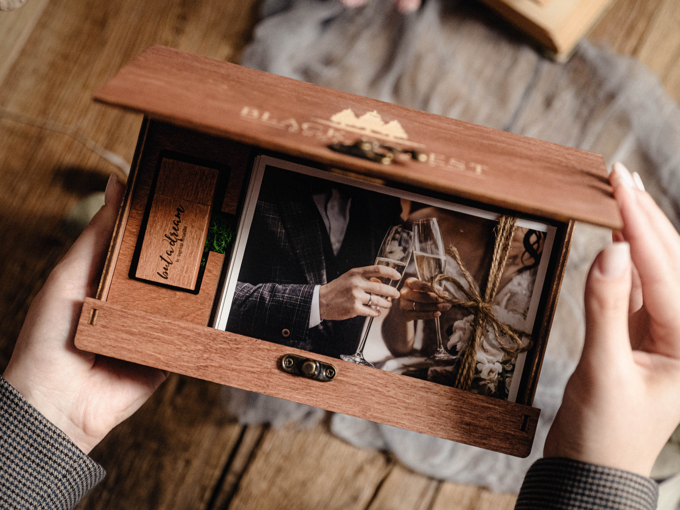 Wedding Photo Box with USB Drive - Wooden Memory Print Box