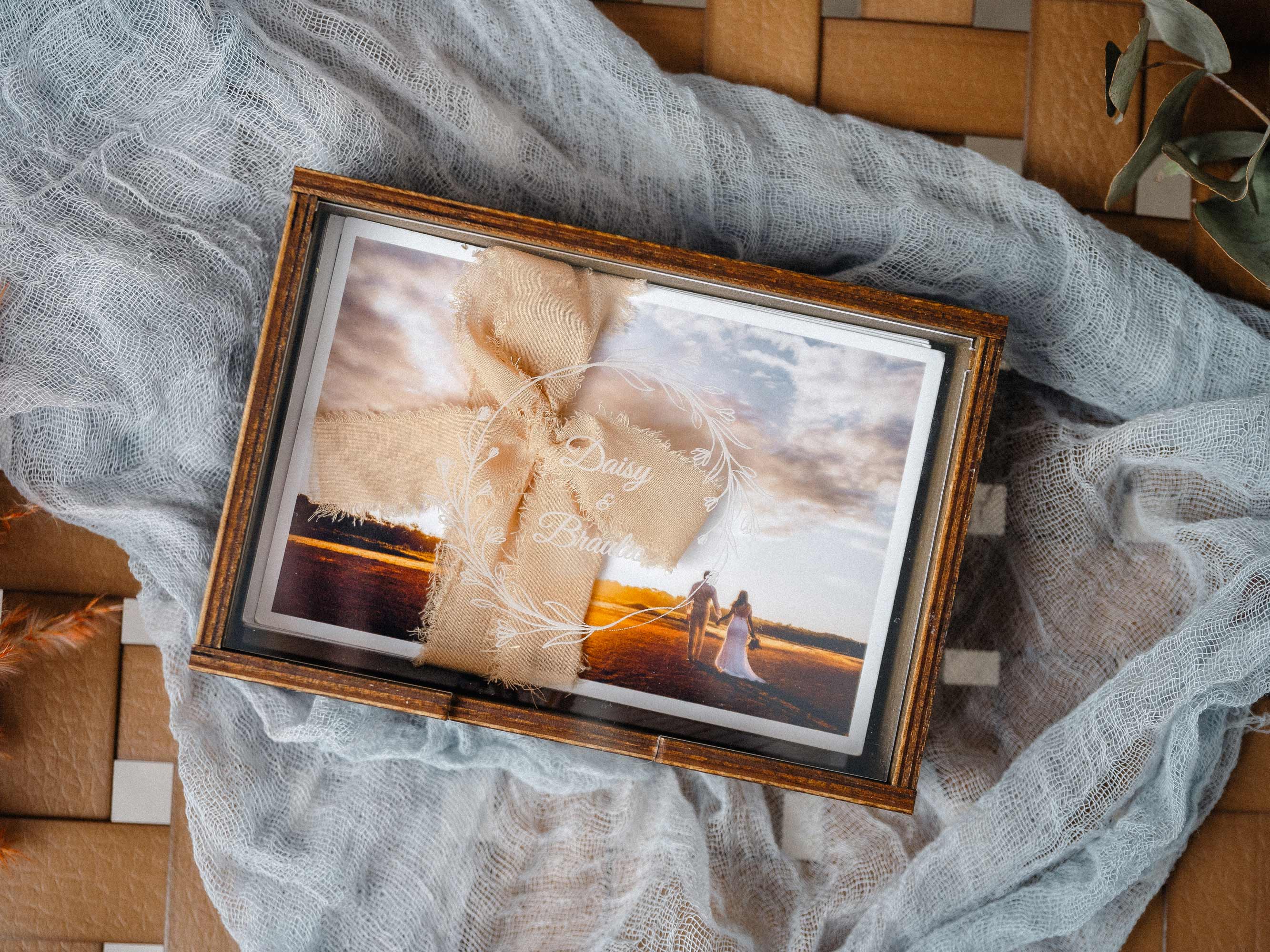 Wooden Photo Box with Personalize Acrylic Lid for Photos