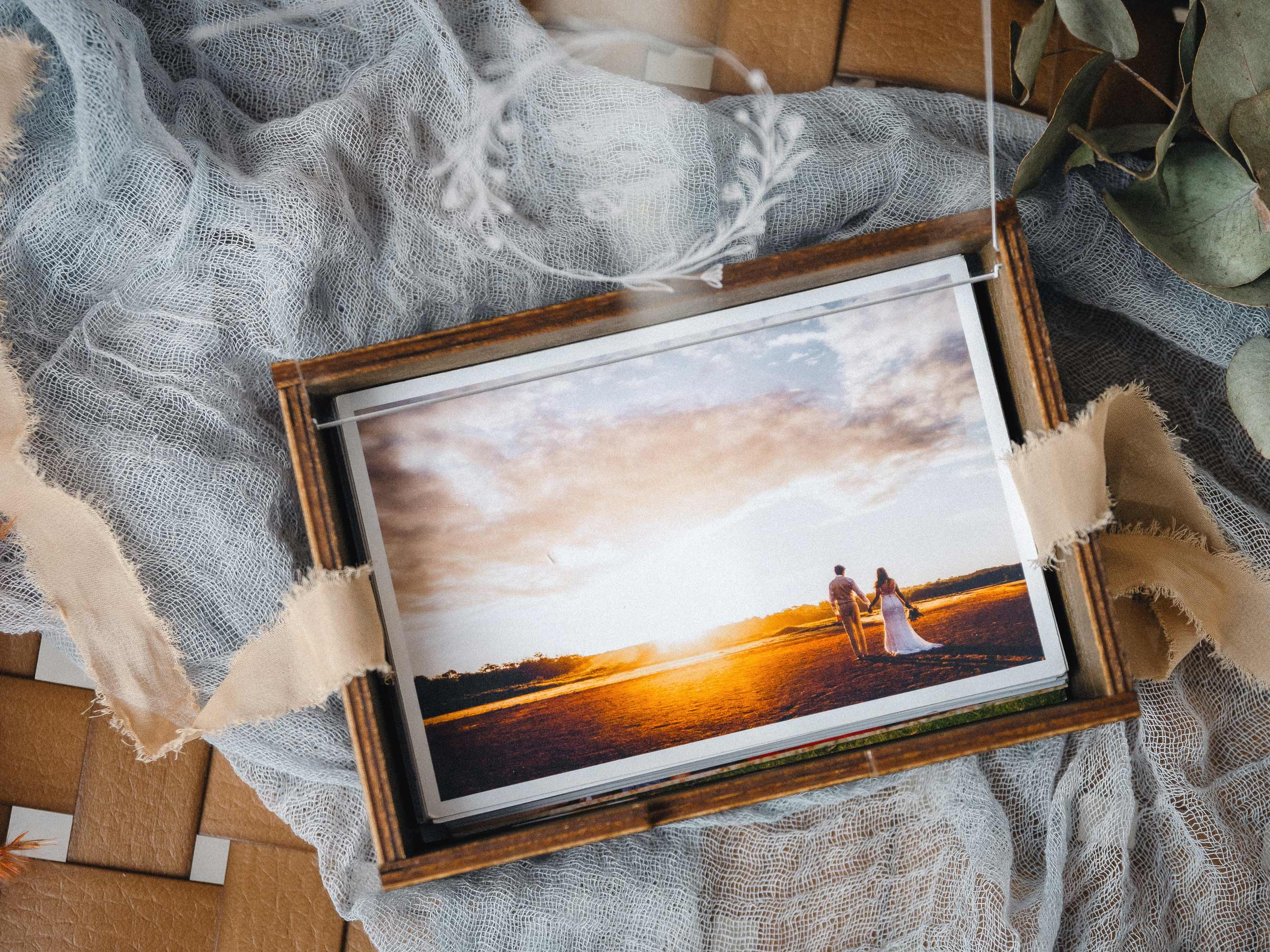 Wooden Photo Box with Personalize Acrylic Lid for Photos