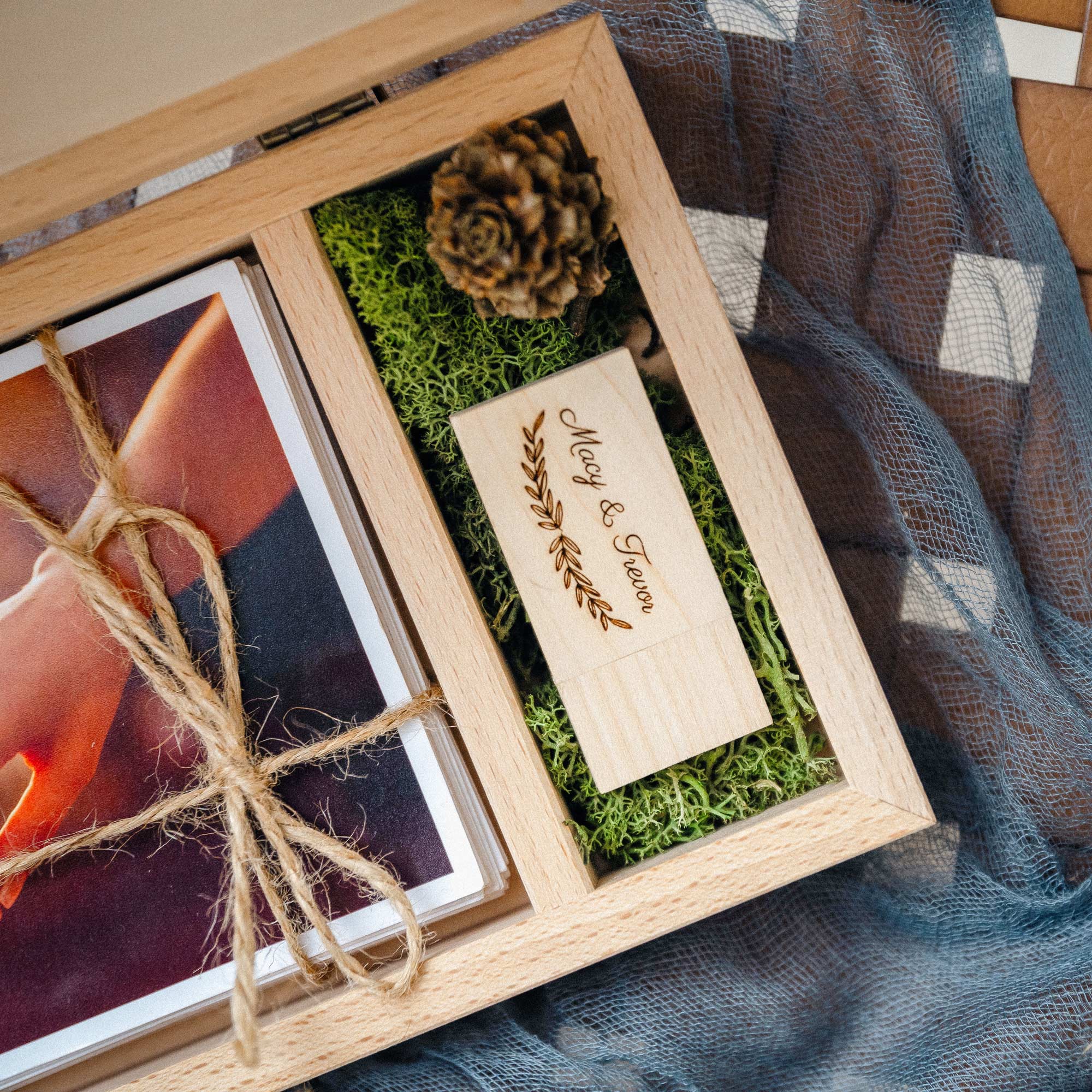 Wooden Photo Box with USB 3.0 Drive – Elegant Storage for Photos and Memories - NZHANDICRAFT