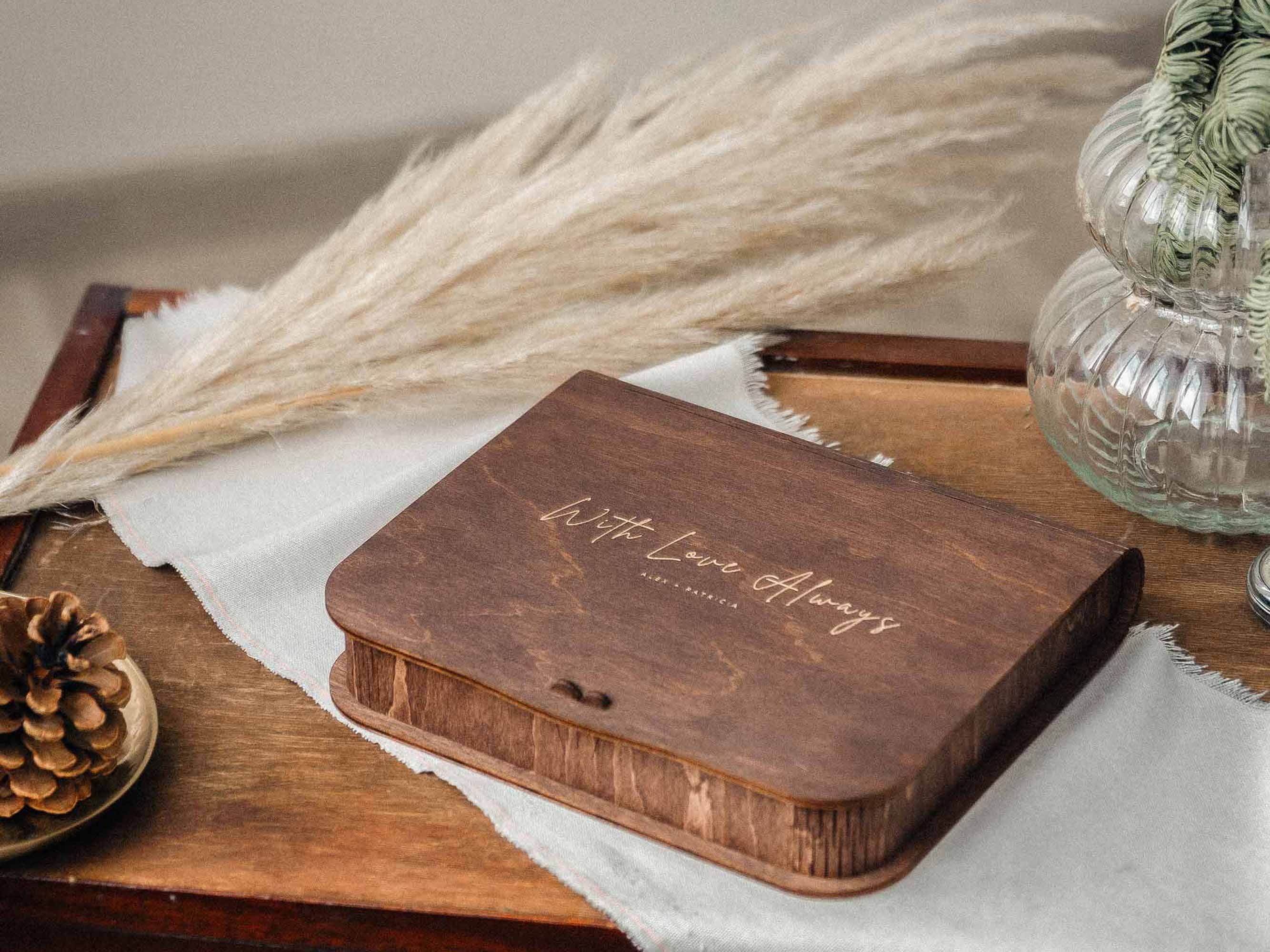 Walnut Classic Photo Keepsake Box with Light Engraving for Prints