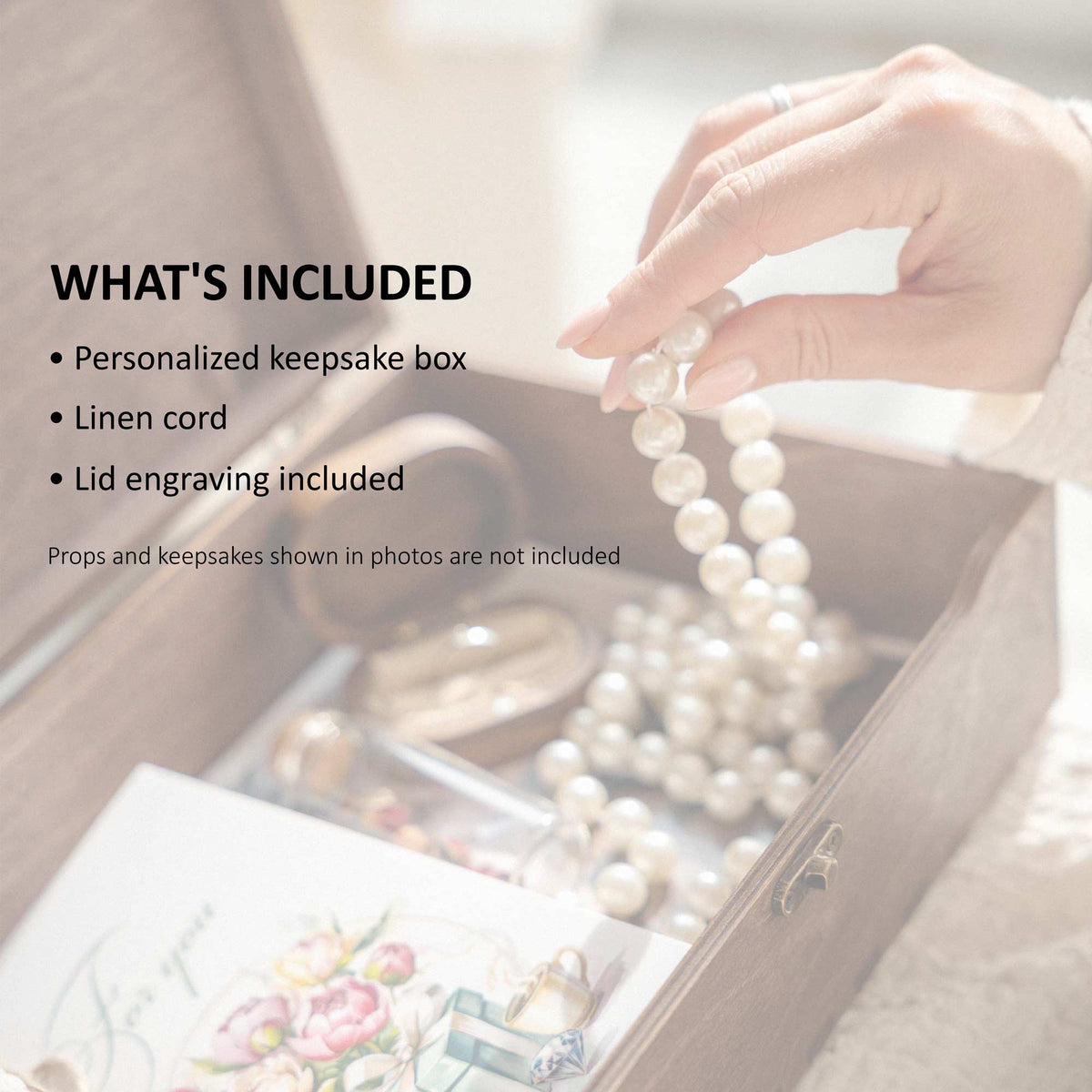 Personalized wedding memory box with linen cord and keepsakes included