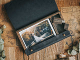 Black Photo Box made of Leather and Wood for Prints and USB Drive - nzhandicraft