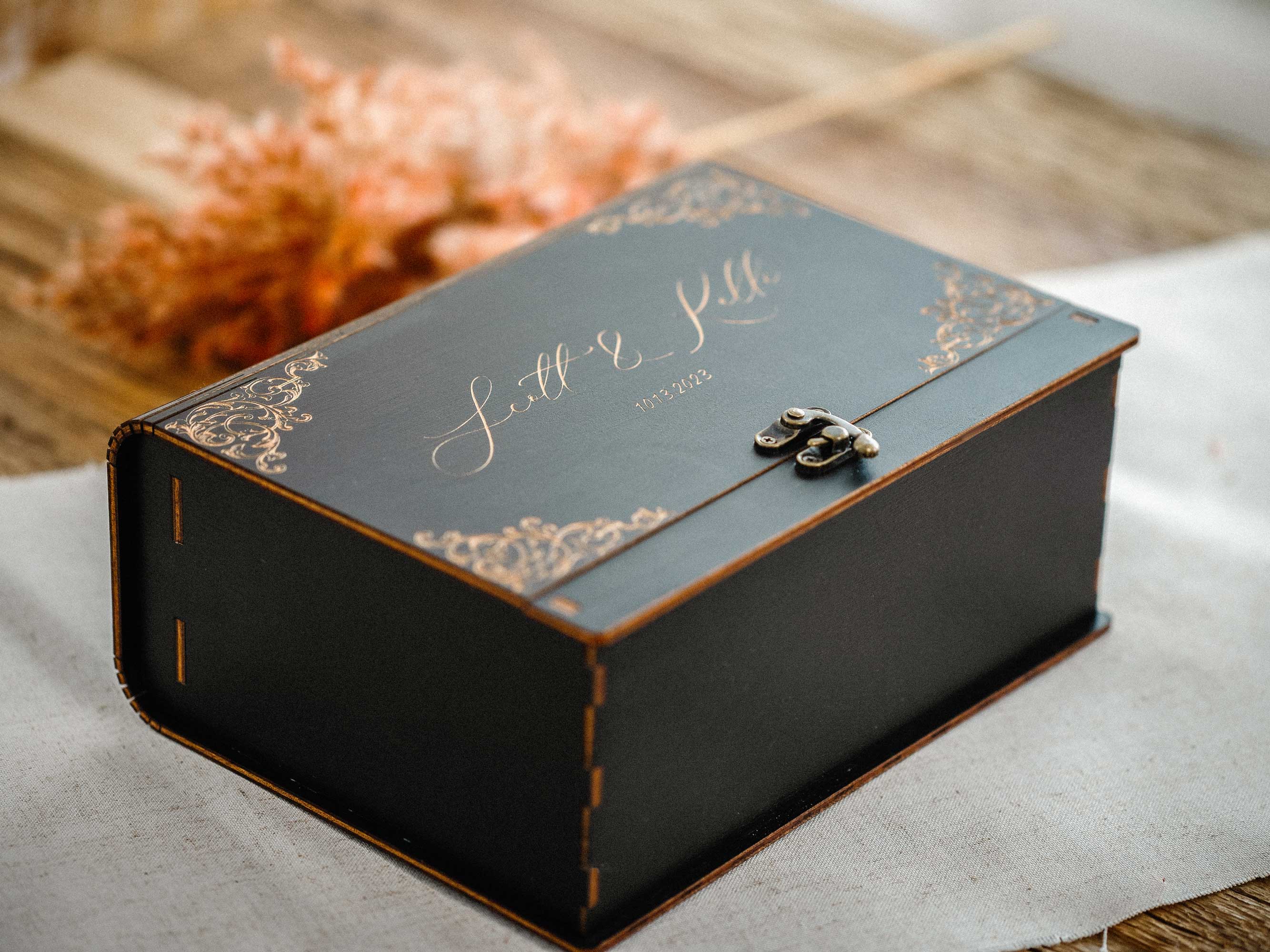 Black Wooden Photo Box – Elegant Personalized Gift for Wedding Photographers - NZHANDICRAFT