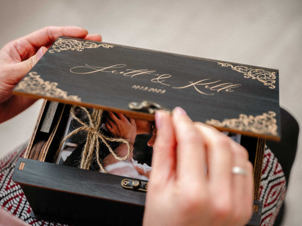 Black Wooden Photo Box – Elegant Personalized Gift for Wedding Photographers - NZHANDICRAFT
