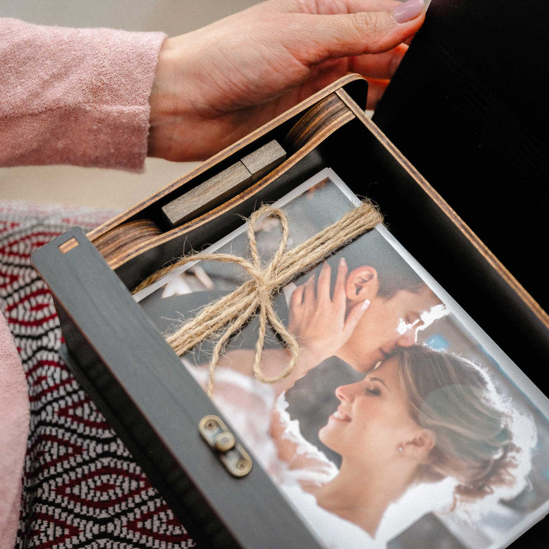 Black Wooden Photo Box – Elegant Personalized Gift for Wedding Photographers - NZHANDICRAFT