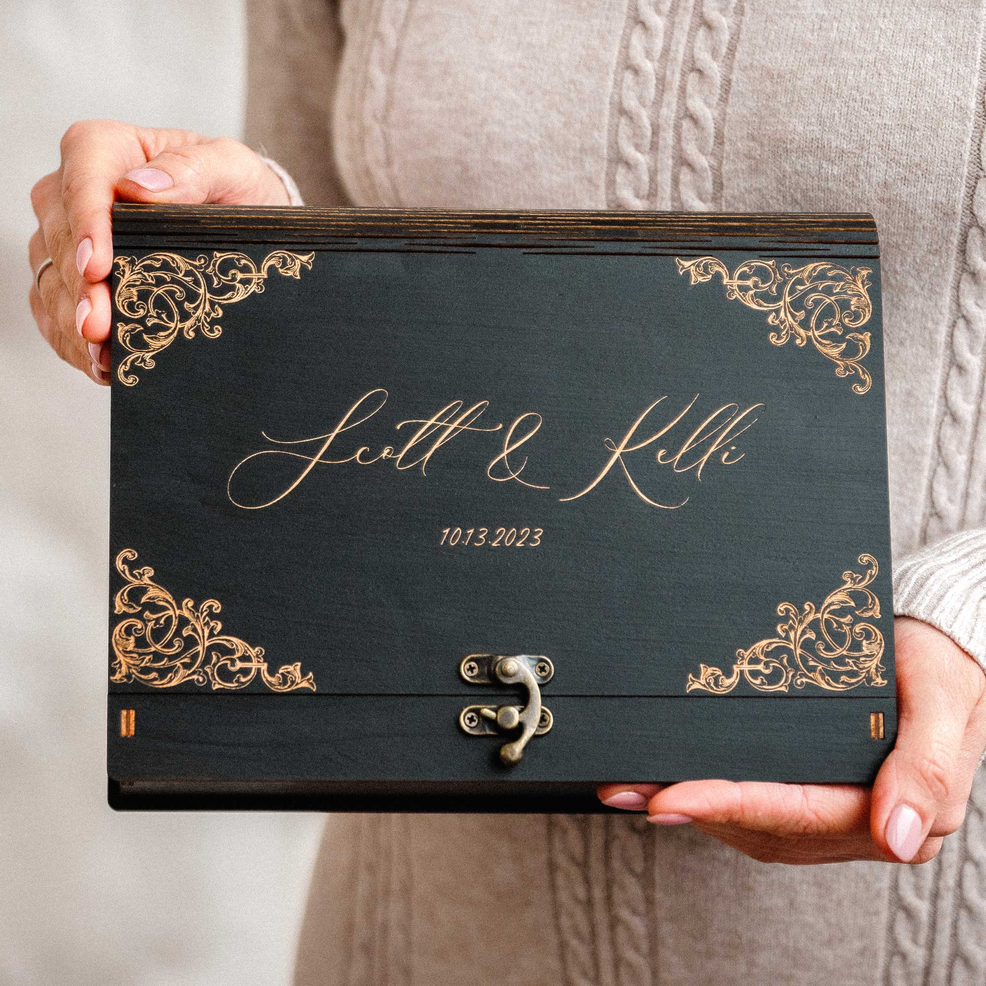 Black Wooden Photo Box – Elegant Personalized Gift for Wedding Photographers - NZHANDICRAFT
