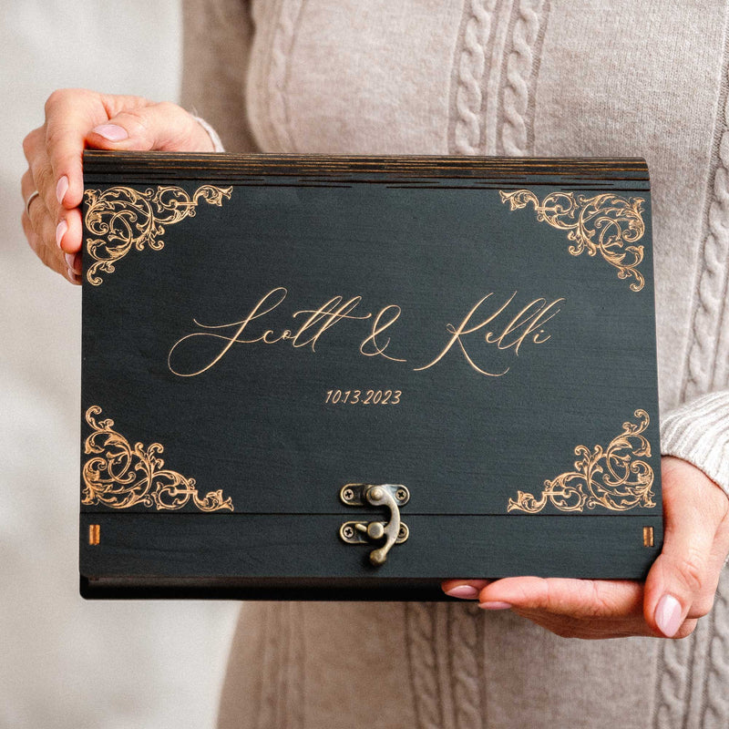 Black Wooden Photo Box – Elegant Personalized Gift for Wedding Photographers - NZHANDICRAFT