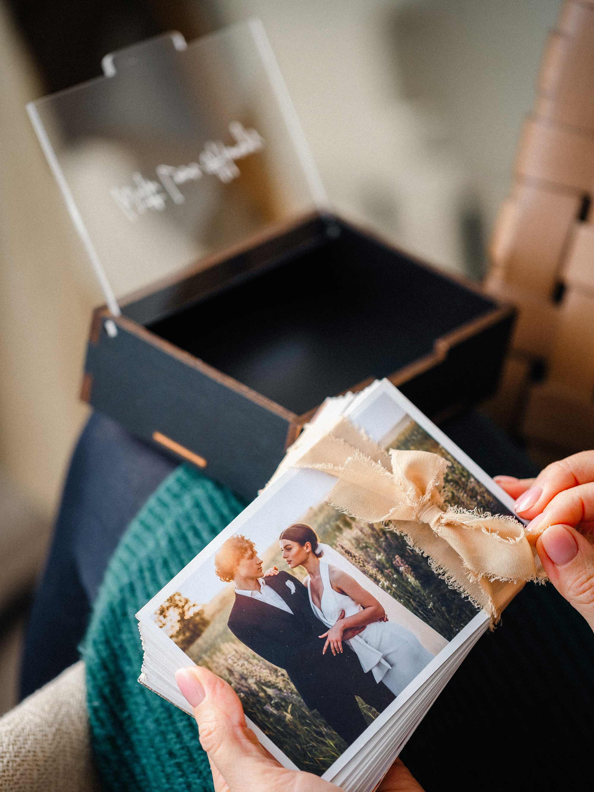 Black Wooden Photo Box with Personalized Acrylic Lid for Prints