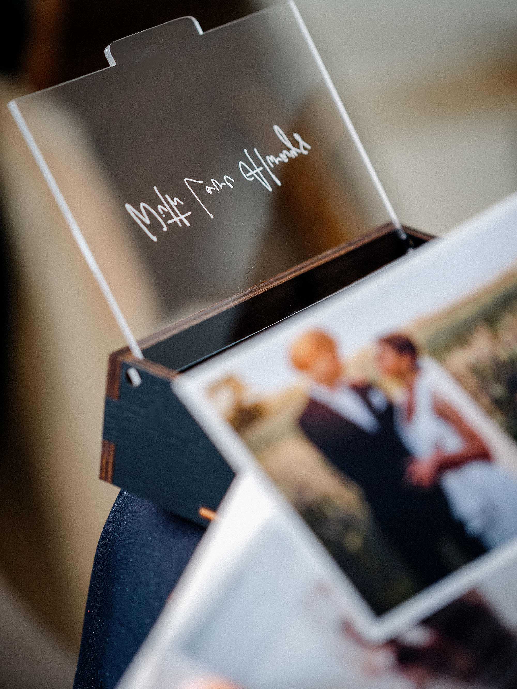 Black Wooden Photo Box with Personalized Acrylic Lid for Prints