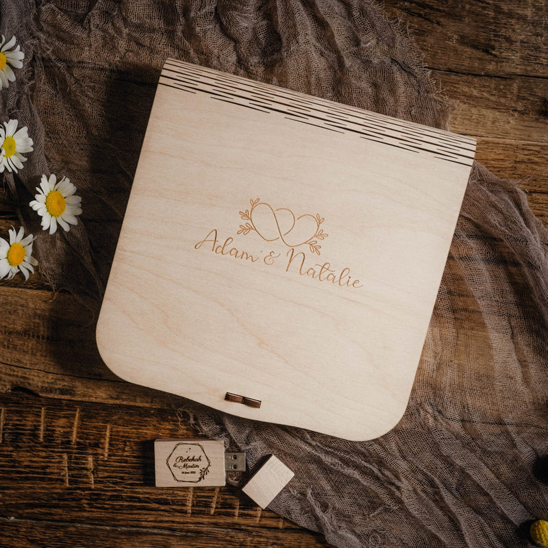 Engraved Wooden Box with for Wedding Photo Box with USB Drive - nzhandicraft