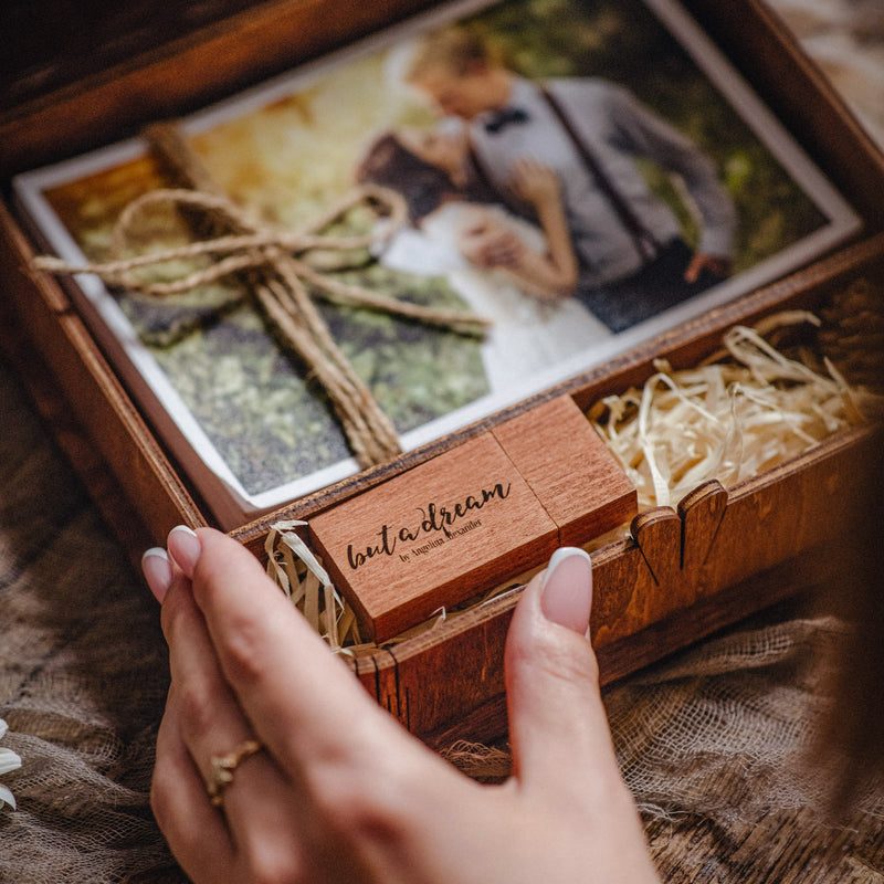 Personalized Wooden Box with USB Drive for Wedding Photo Storage - nzhandicraft