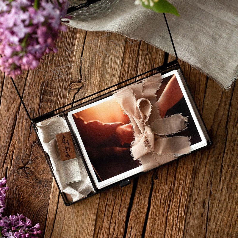 Glass Photo Box with Wood Crystal USB Drive for Wedding Photo - nzhandicraft