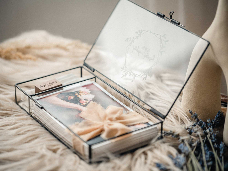 Glass Photo Box with Wood Crystal USB Drive for Wedding Photo