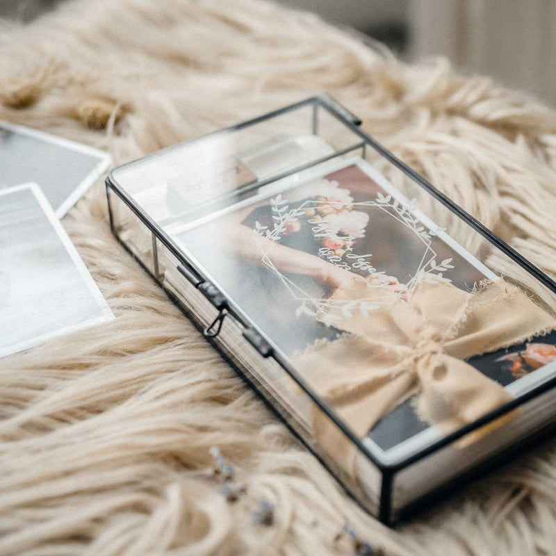 Glass Photo Box with Wood Crystal USB Drive for Wedding Photo
