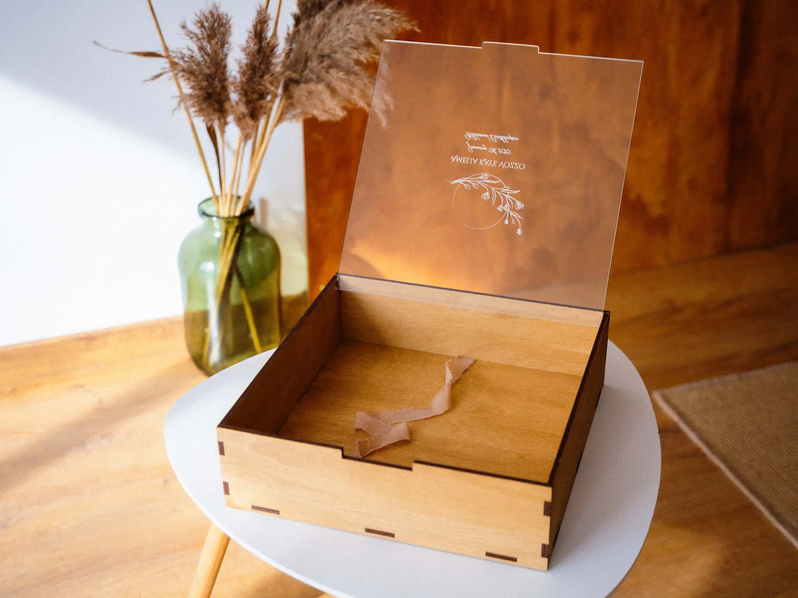 Gold Oak Wedding Album Box with Acrylic Lid for 12x12 in (30x30 cm) Album