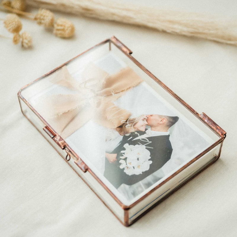 Handmade Rose Gold Glass Photo Box for Wedding Photographers