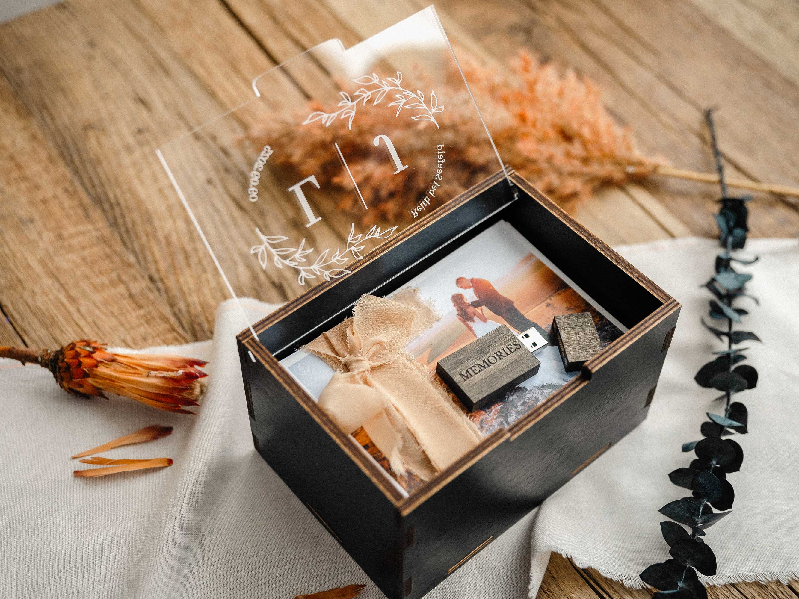 Large Black Wedding Memory Box with Acrylic Lid for Photo & Letter Storage - NZHANDICRAFT