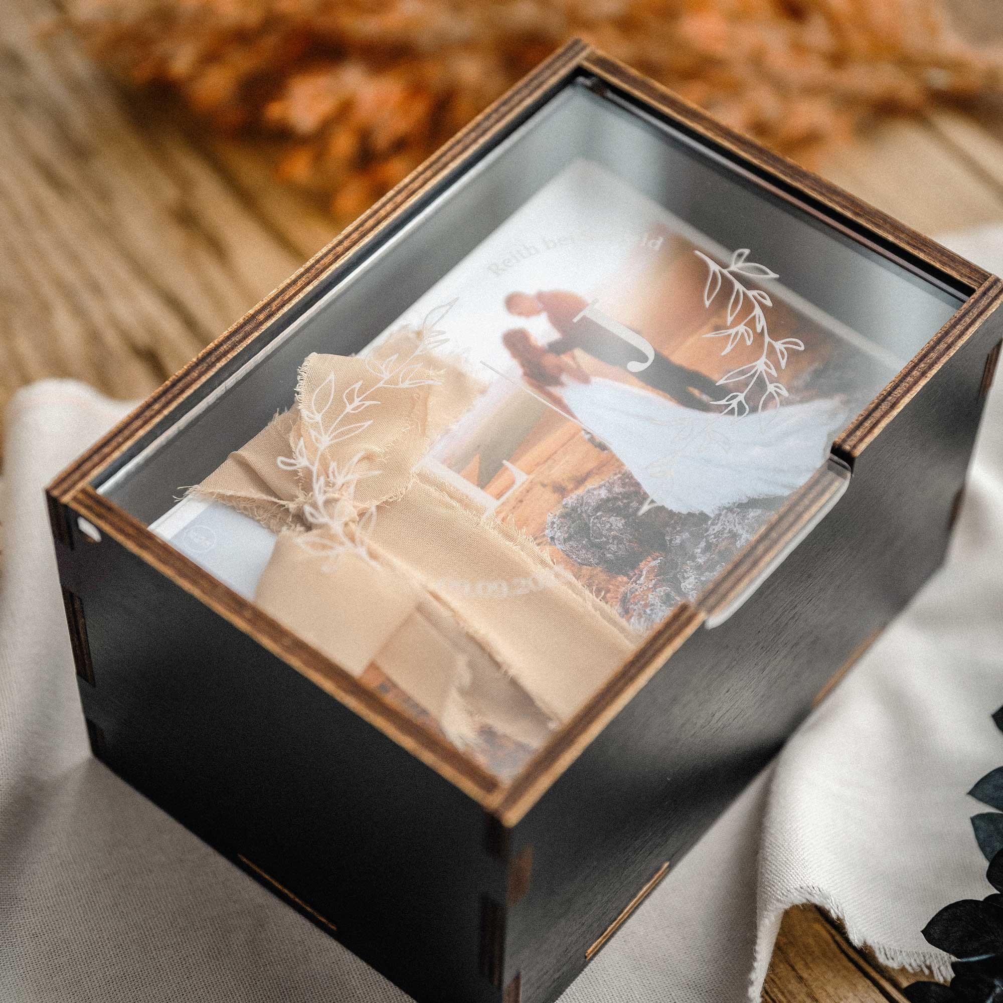 Large Black Wedding Memory Box with Acrylic Lid for Photo & Letter Storage - NZHANDICRAFT