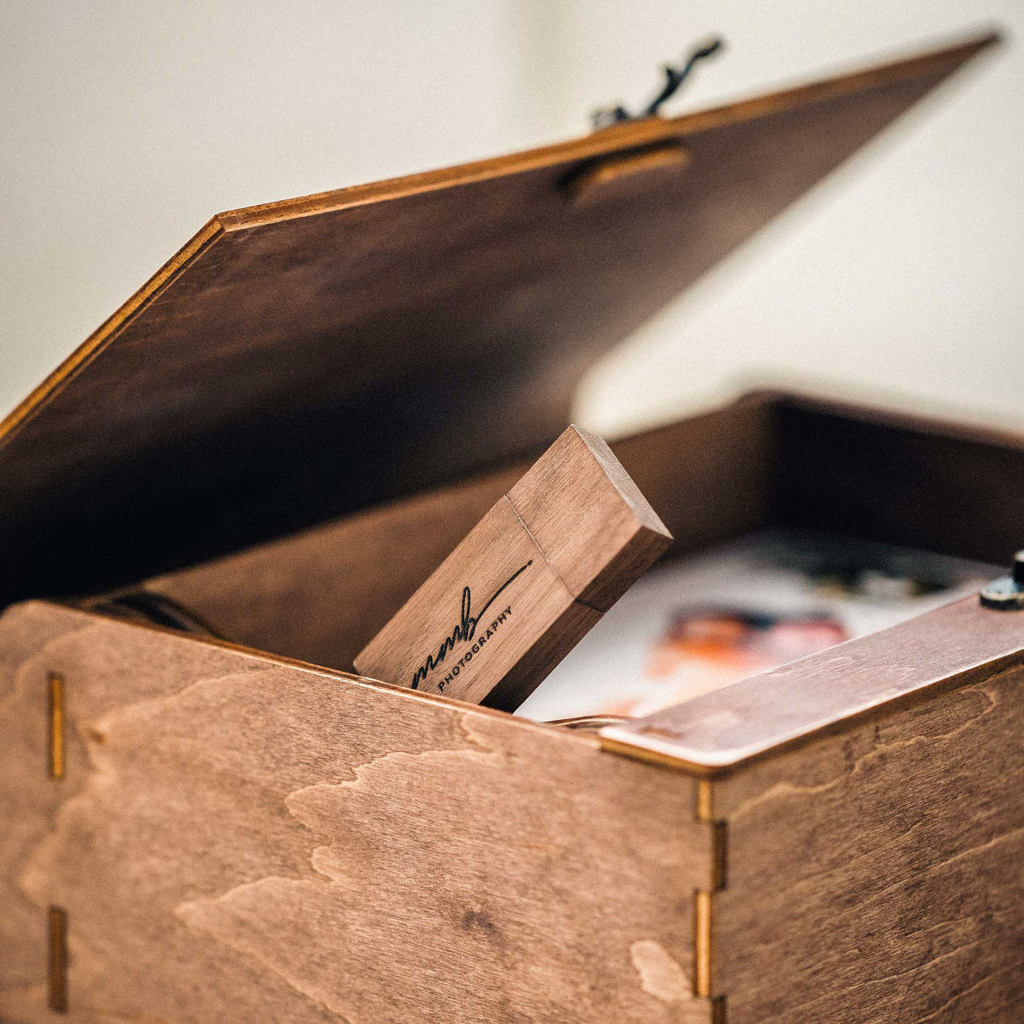 Vintage Wooden Photo Box with USB Slot – Personalized Wedding Gift - NZHANDICRAFT