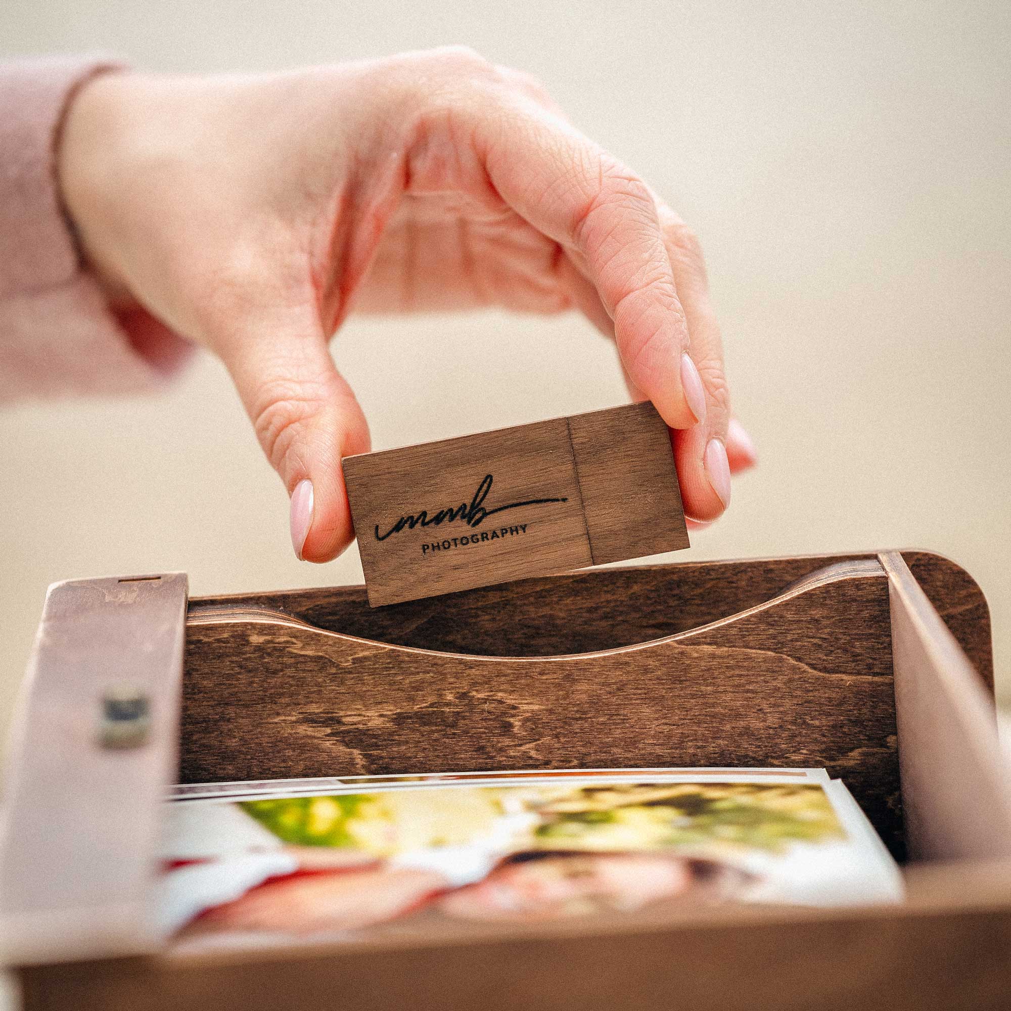 Vintage Wooden Photo Box with USB Slot – Personalized Wedding Gift - NZHANDICRAFT
