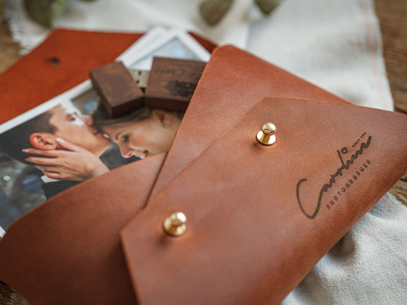 Leather Envelope for Photo & USB Pendrive - Gift for Wedding Clients - nzhandicraft