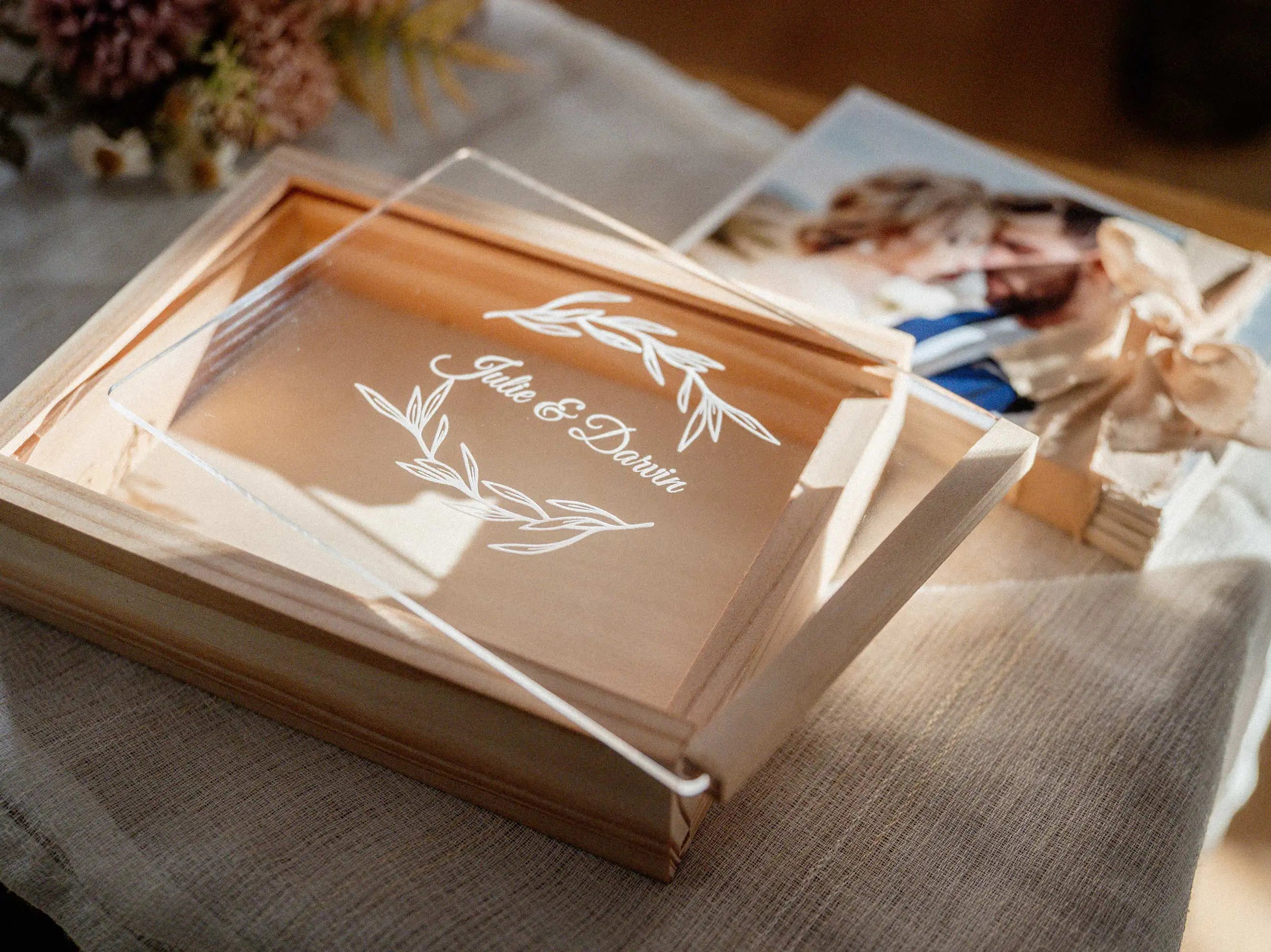 Top view of maple wooden photo box