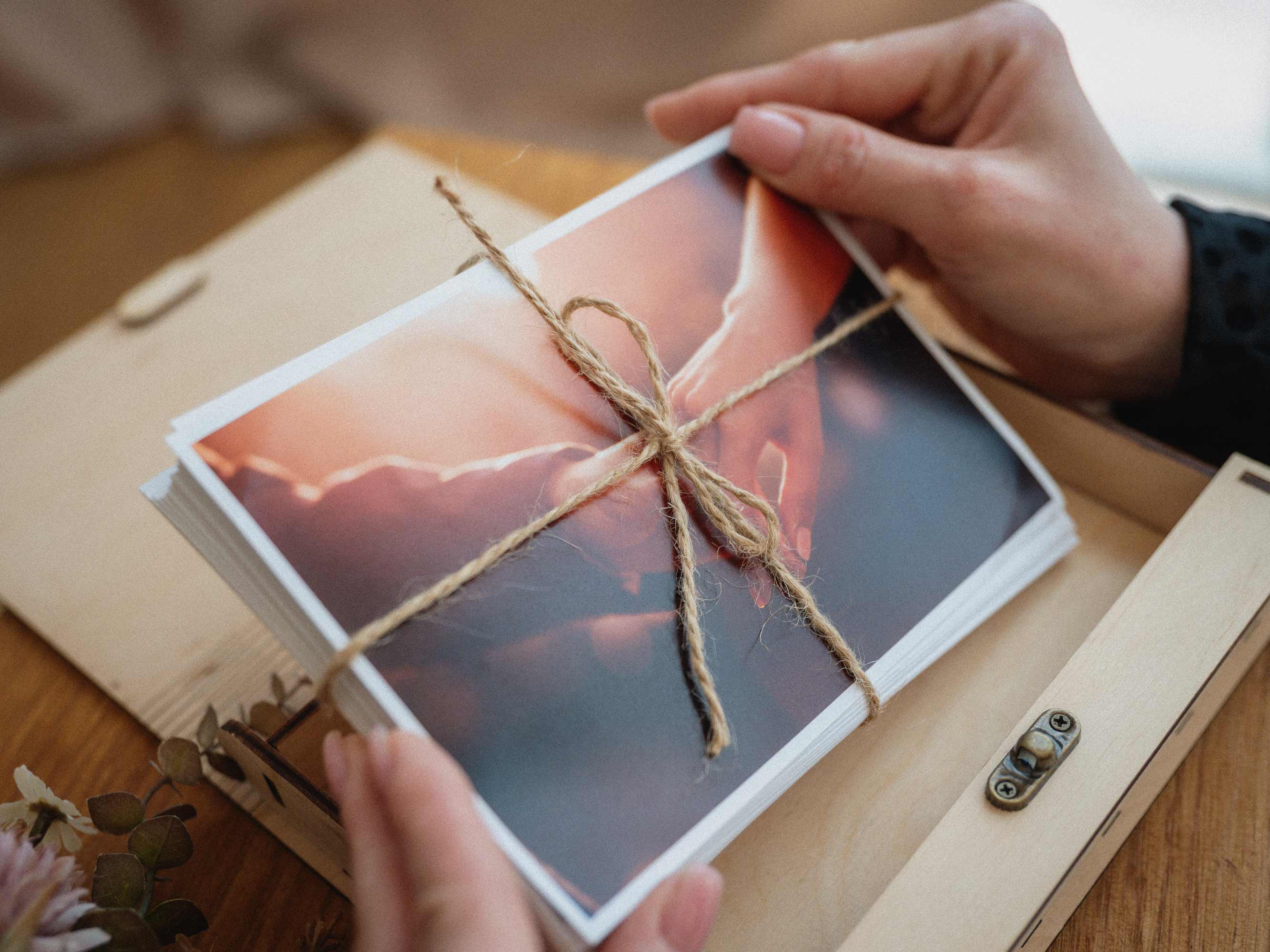 Wedding prints prepared for Maple wooden photo box