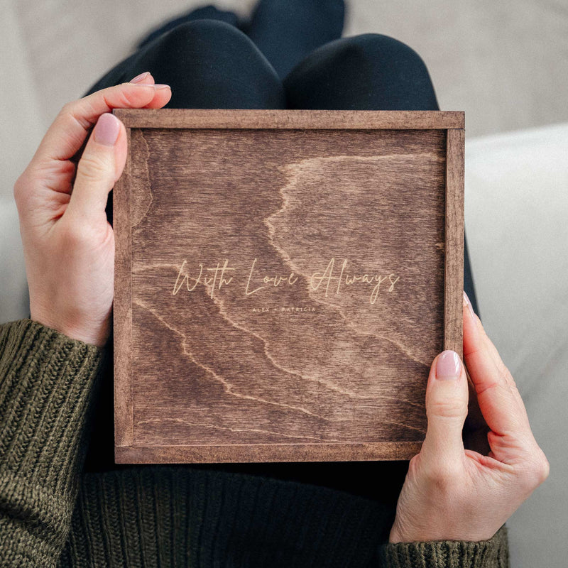Personalized wedding photo box with optional USB storage for digital memories