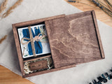 Wooden wedding photo box with personalized engraving and optional USB drive