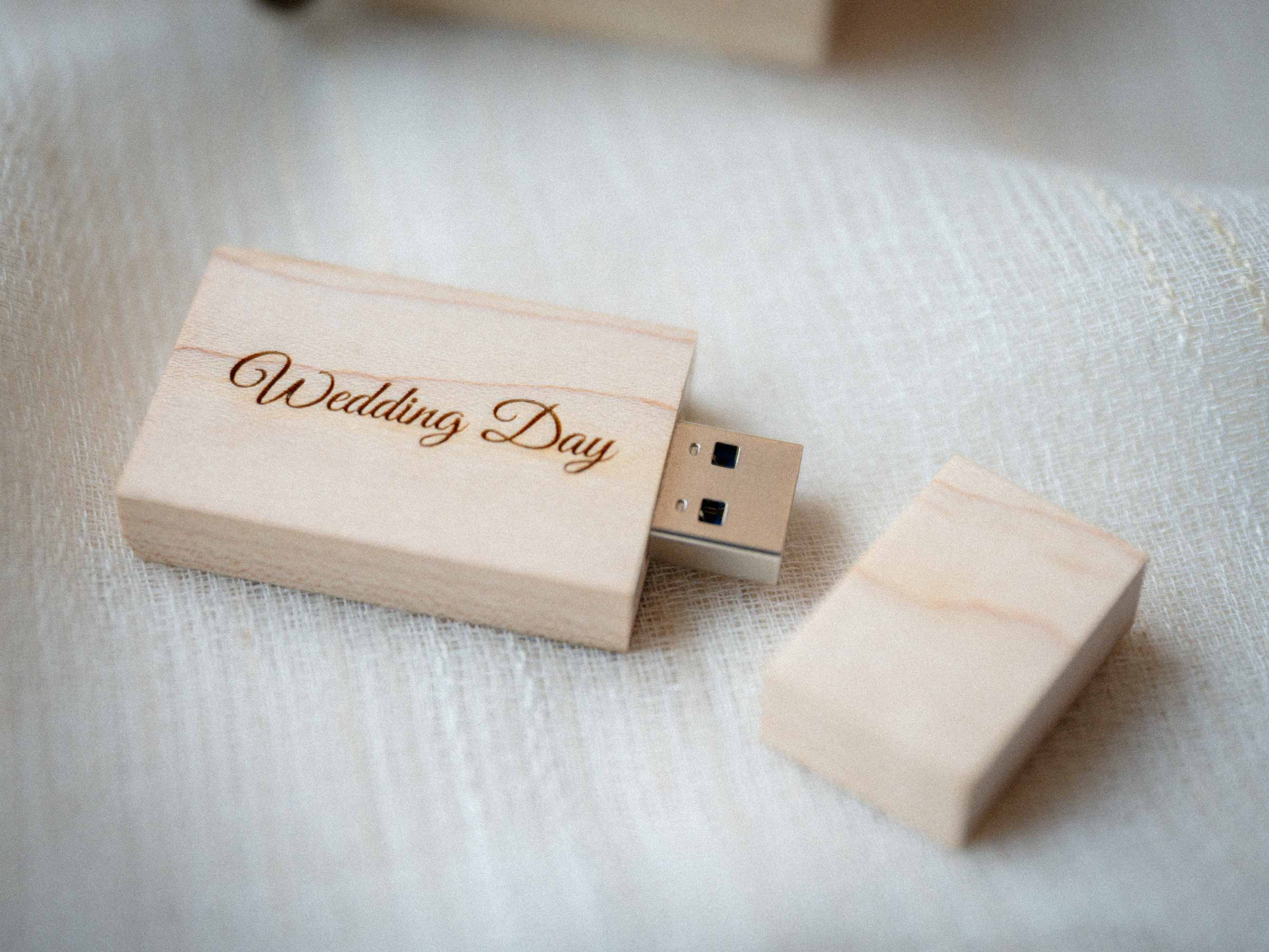 Engraved wooden flash drive for wedding photography