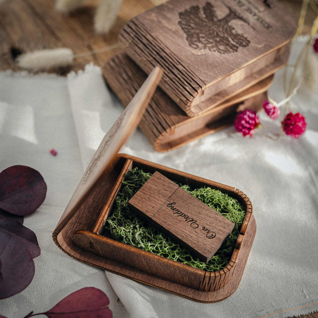 Personalized USB Box with Wooden Flash Drive (option) for Wedding ...