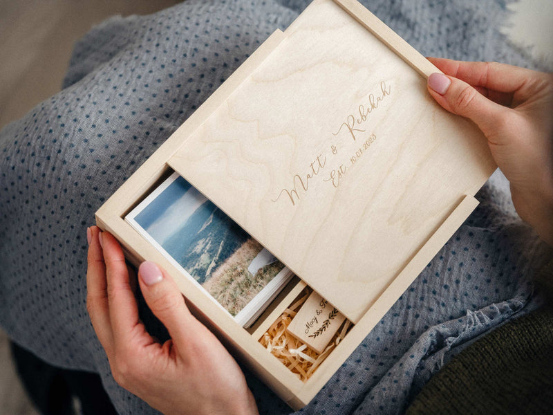 Personalized Wedding Photo Box with USB, Wooden Memory Storage Box (Copy) - NZHANDICRAFT