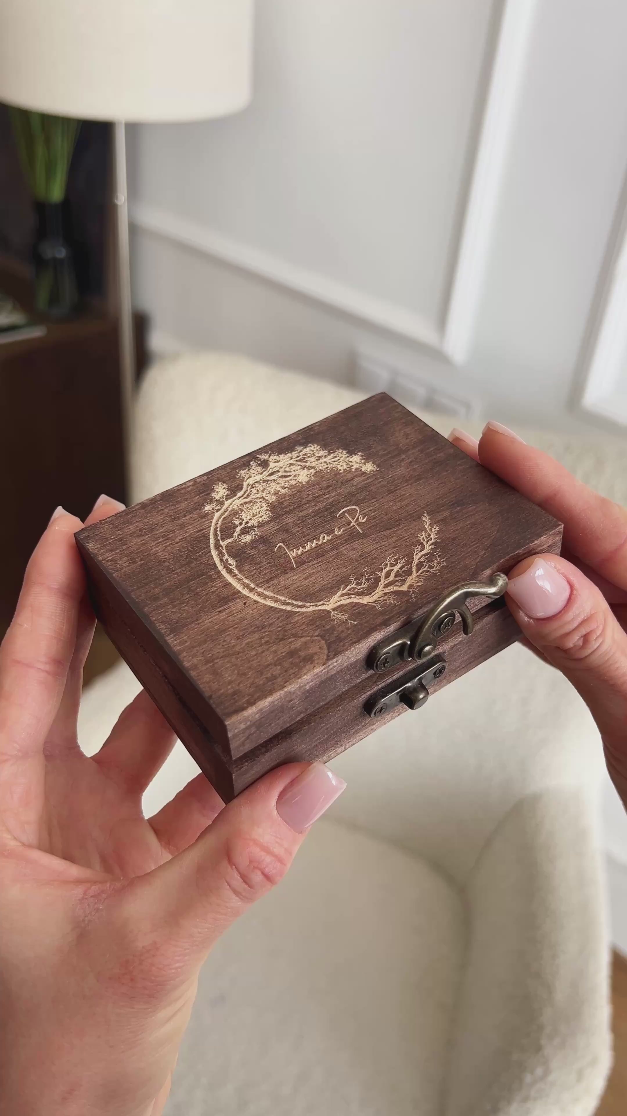 Video thumbnail: hands holding a personalized engraved wooden USB box.