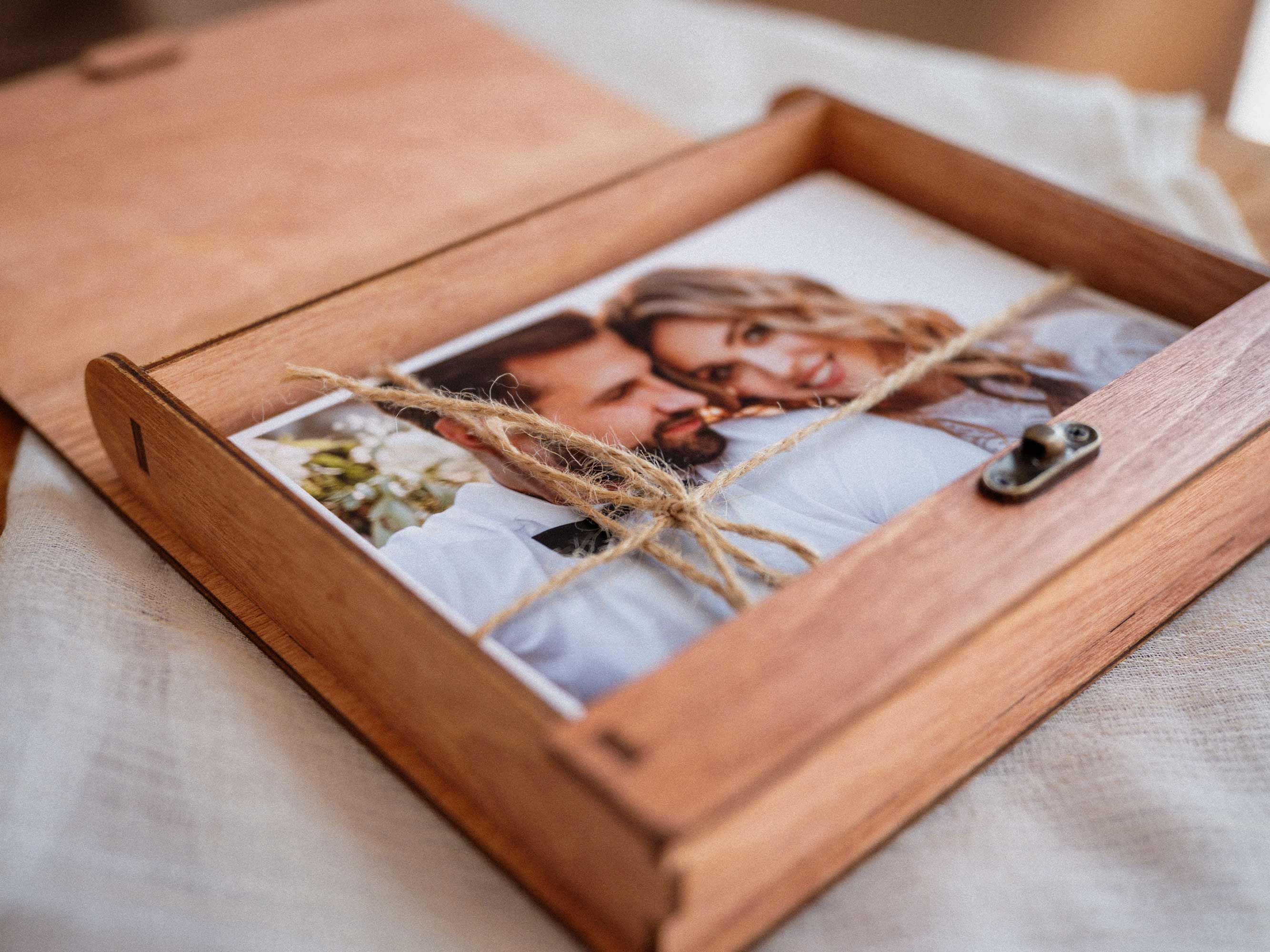 Teak wooden box for wedding prints