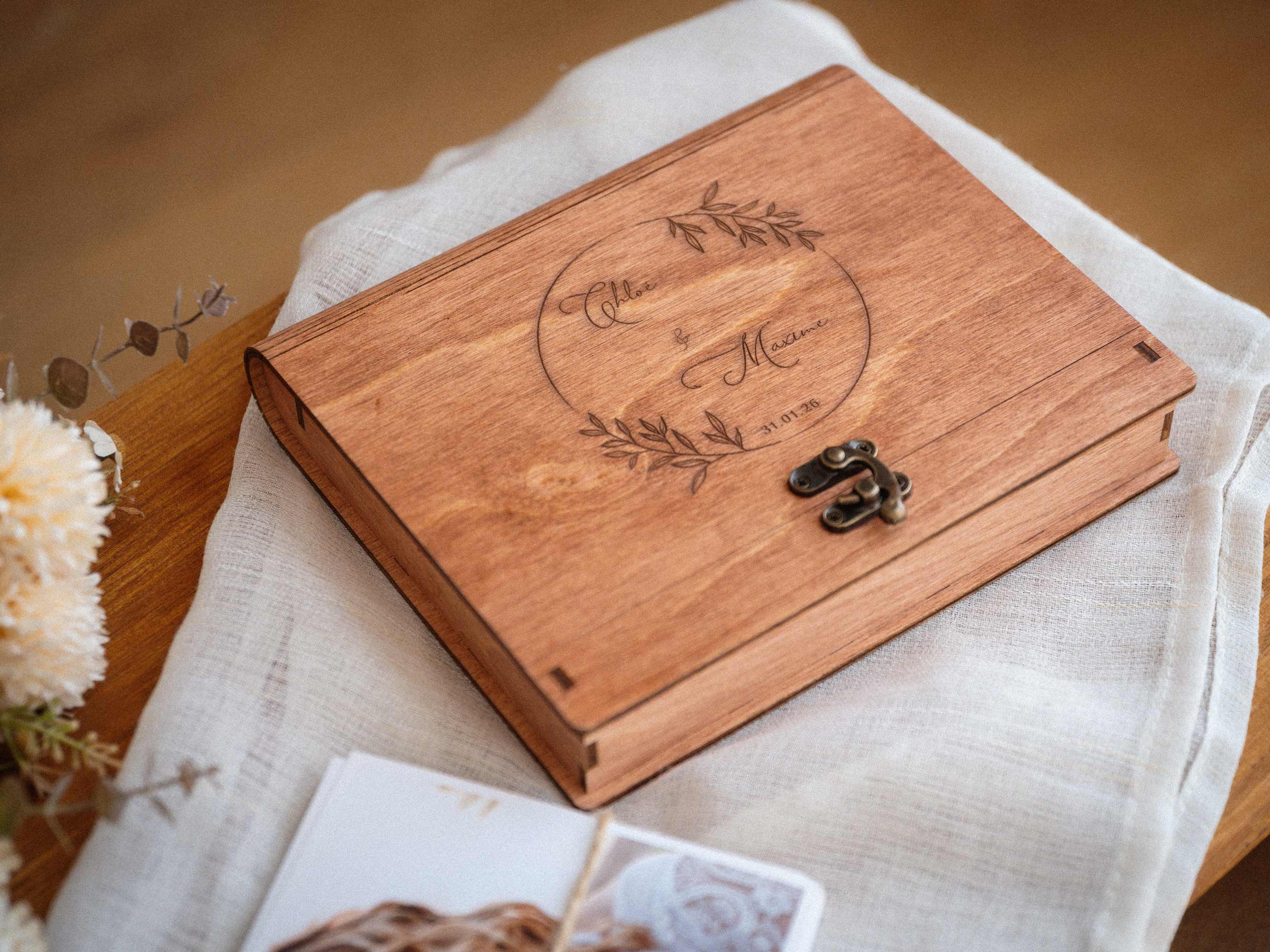 Closed Teak wooden box for prints