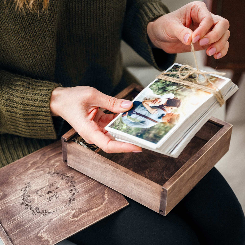 Vintage Wooden Wedding Photo Box with USB & Custom Lid - NZHANDICRAFT