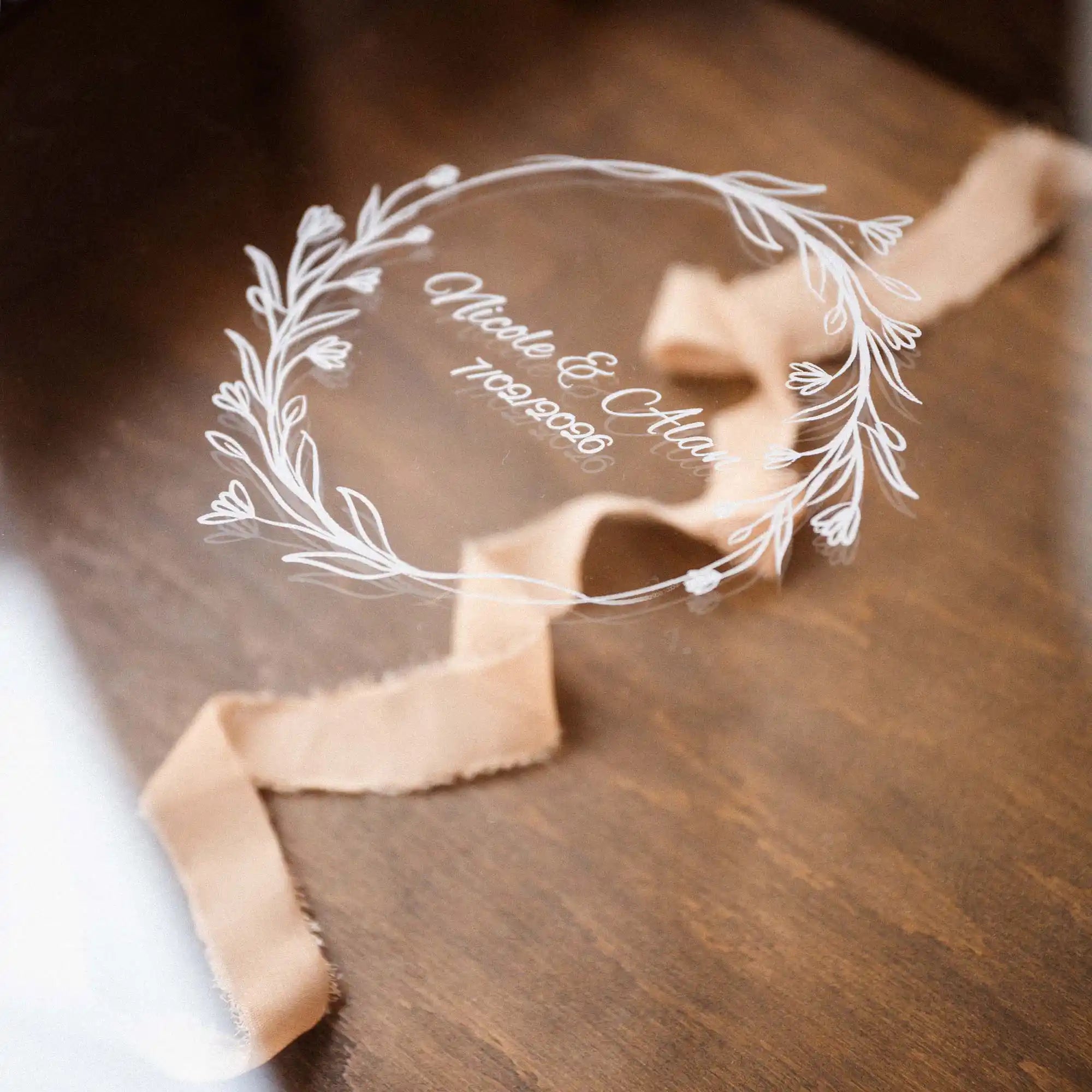 Engraved acrylic lid design for personalized walnut wedding album box