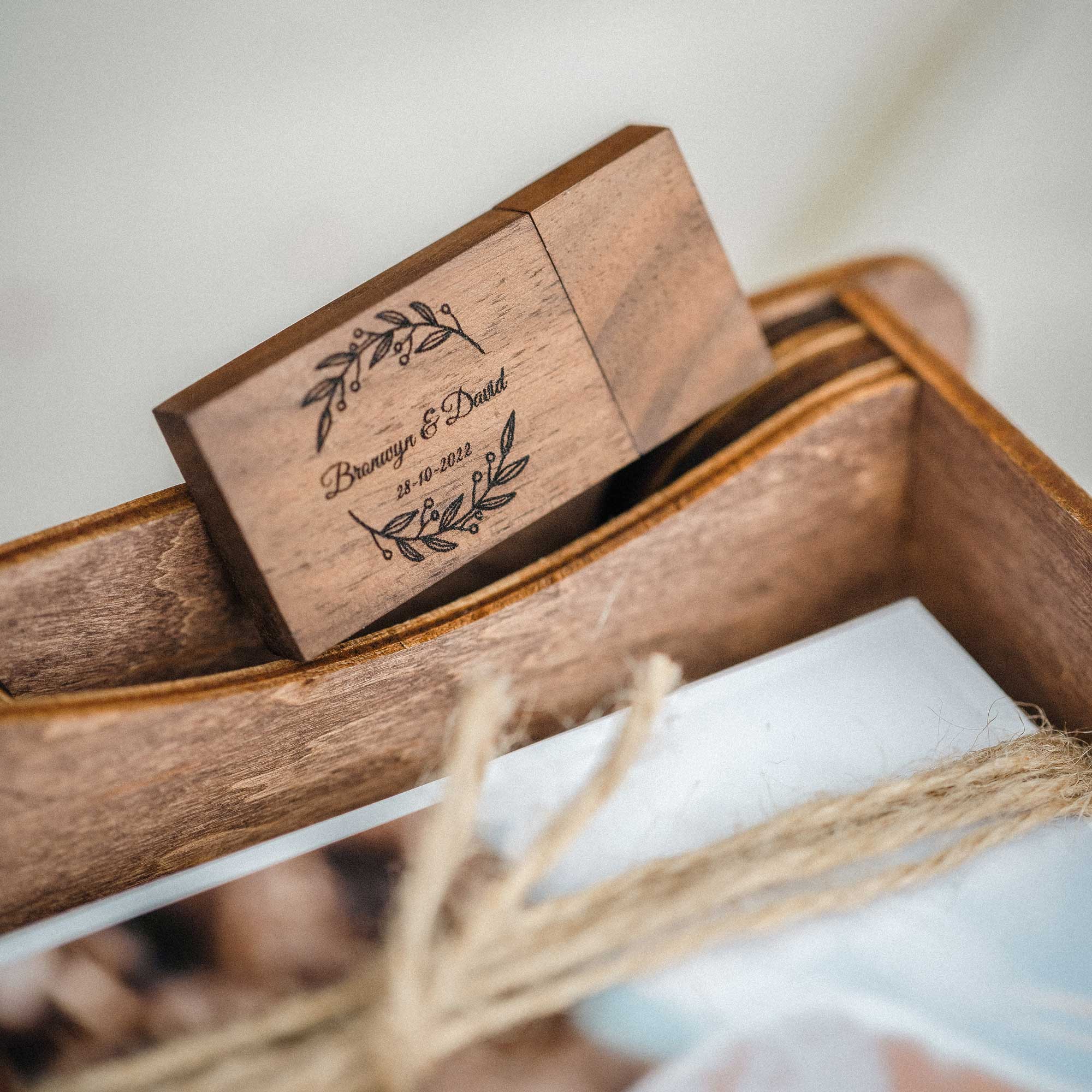 Walnut Wooden Photo Box with USB Slot – Personalized Wedding Gift - NZHANDICRAFT