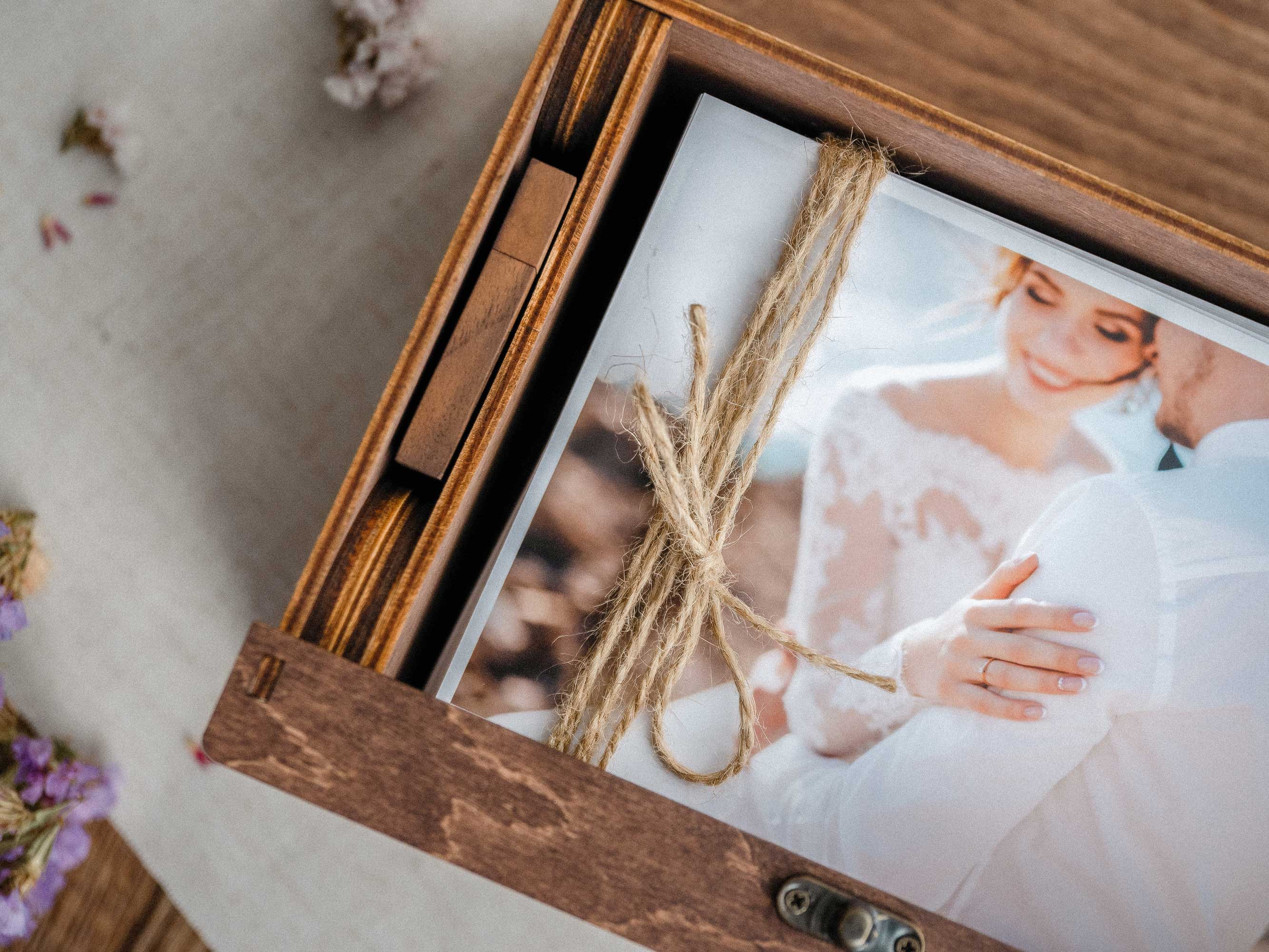 Walnut Wooden Photo Box with USB Slot – Personalized Wedding Gift - NZHANDICRAFT